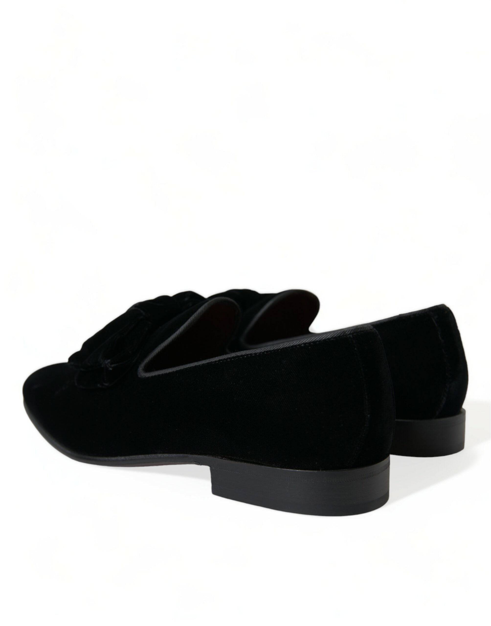 Dolce & Gabbana Elegant Black Velvet Loafers - Men's Luxury Footwear - ACCEXO