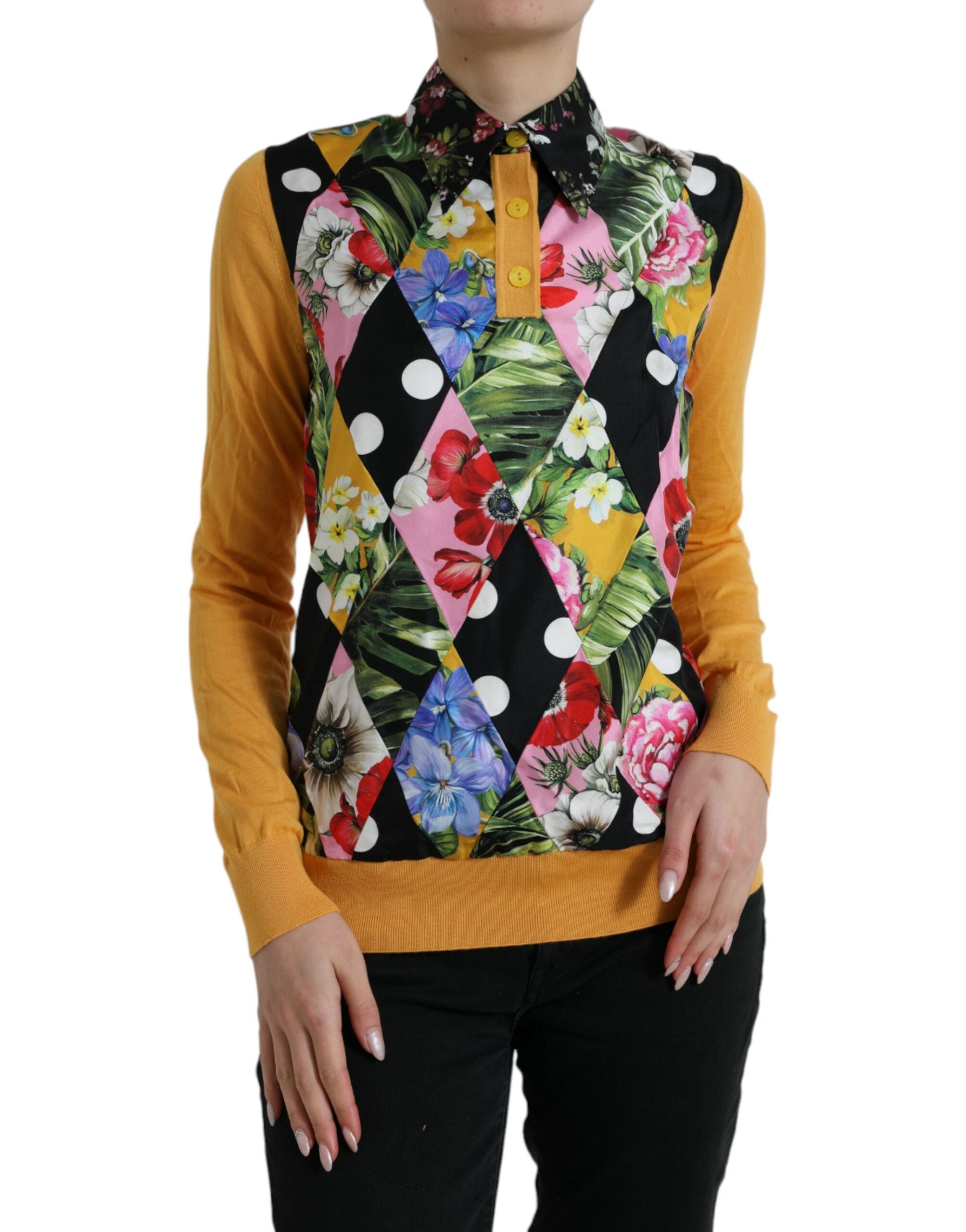 Dolce & Gabbana Elegant Patchwork Henley Silk Blend Sweater - ACCEXO