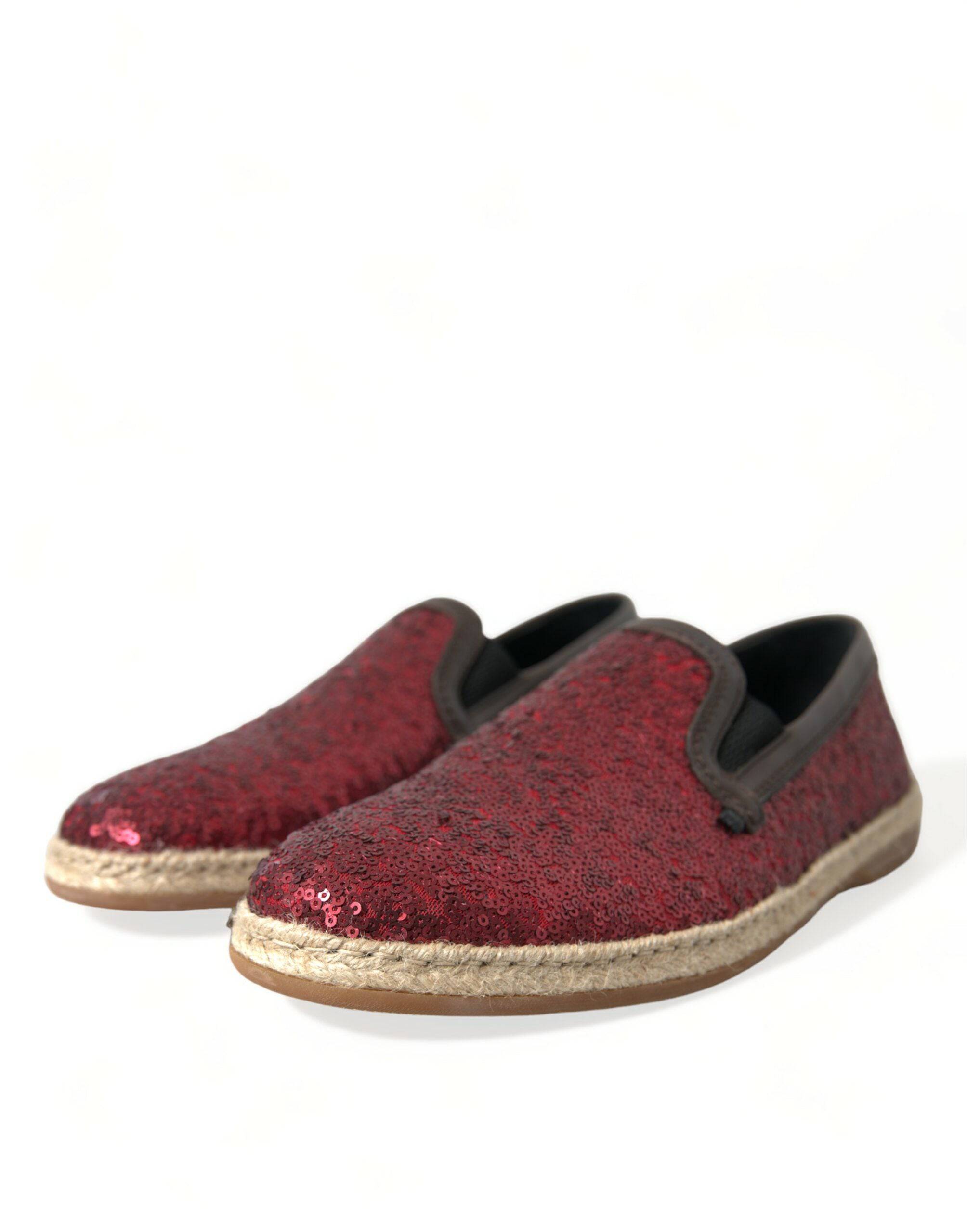 Dolce & Gabbana Red Sequined Leather Loafers - ACCEXO