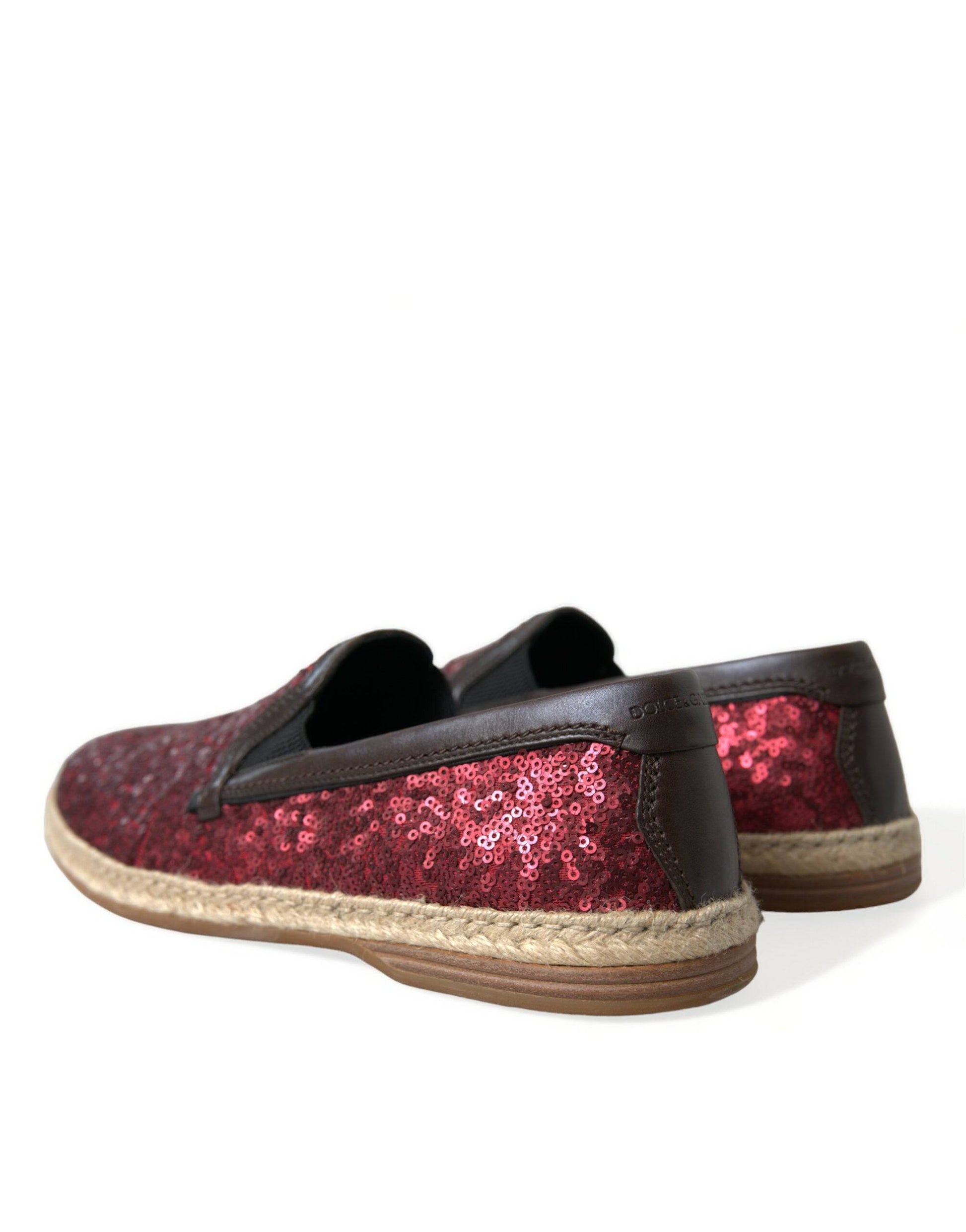 Dolce & Gabbana Red Sequined Leather Loafers - ACCEXO