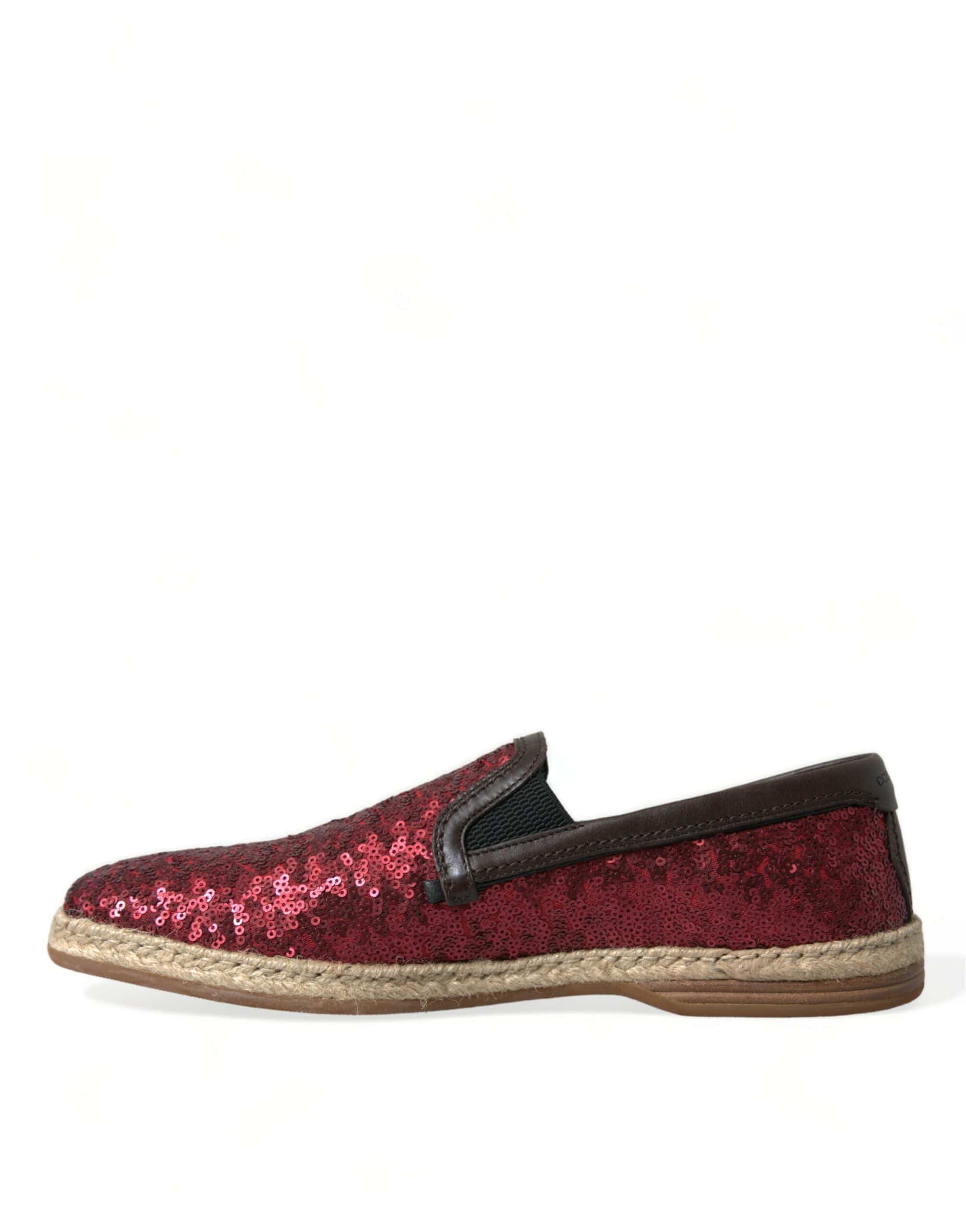 Dolce & Gabbana Red Sequined Leather Loafers - ACCEXO