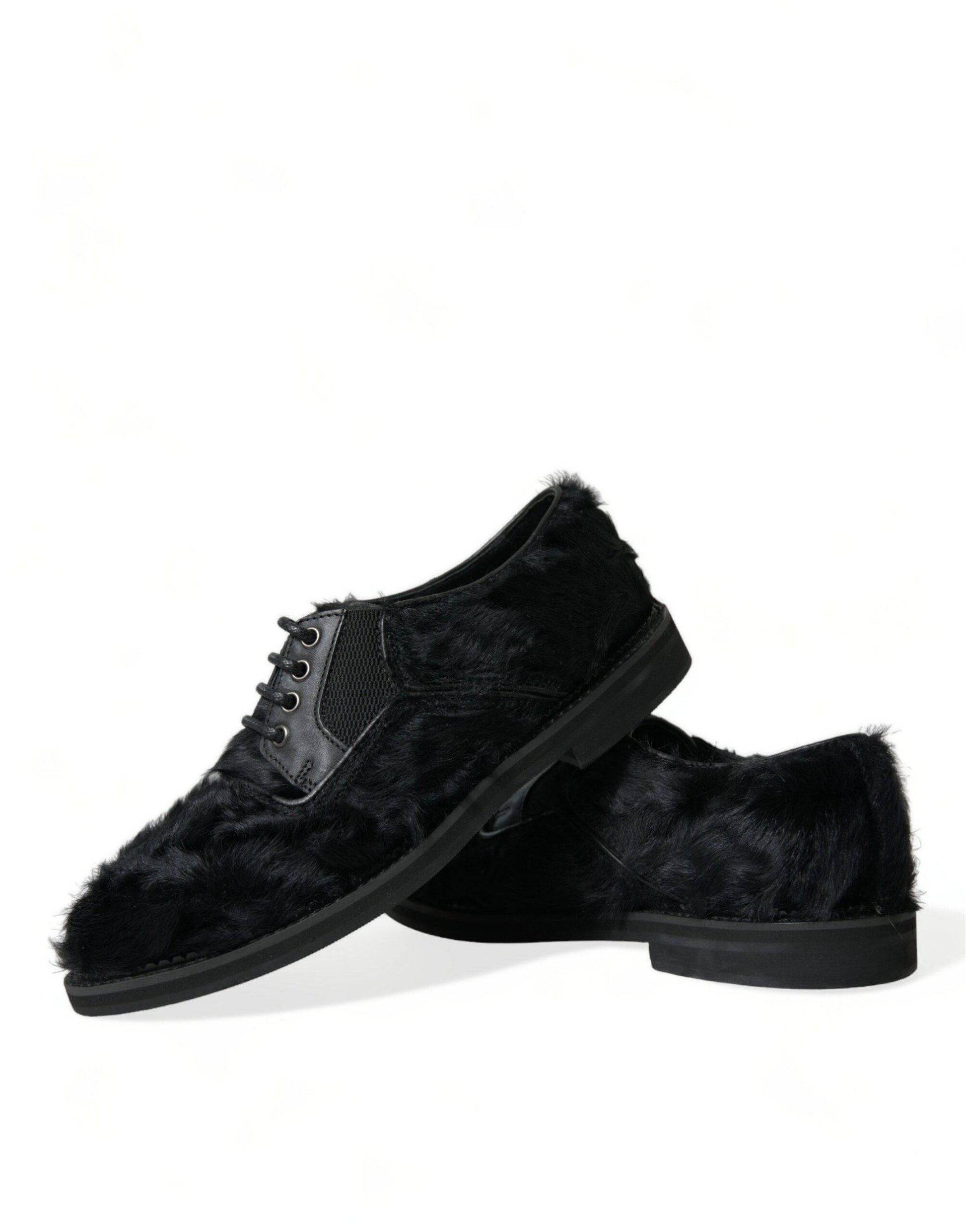 Dolce & Gabbana Elegant Black Fur Derby Dress Shoes for Men - ACCEXO