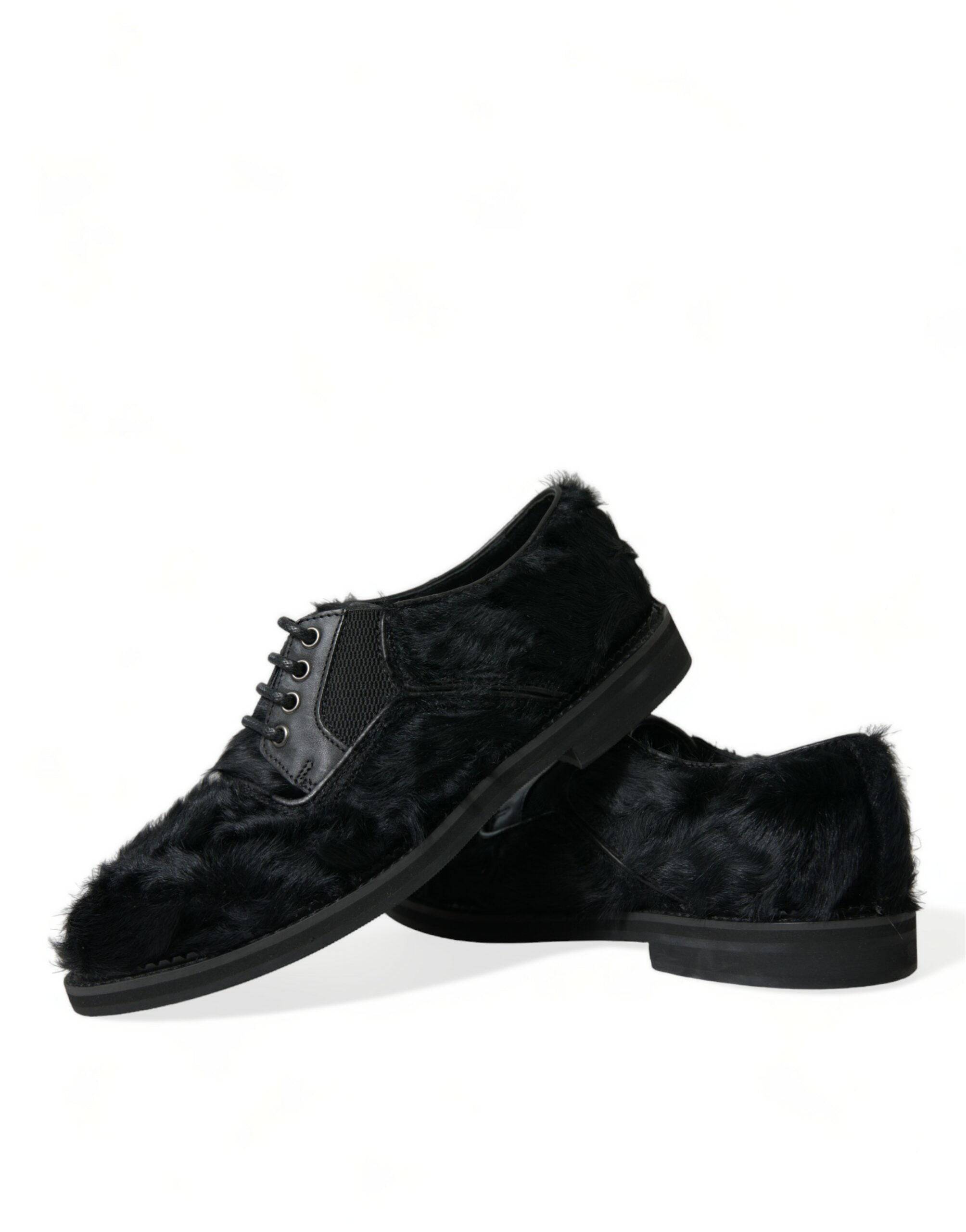 Dolce & Gabbana Elegant Black Fur Derby Dress Shoes for Men - ACCEXO