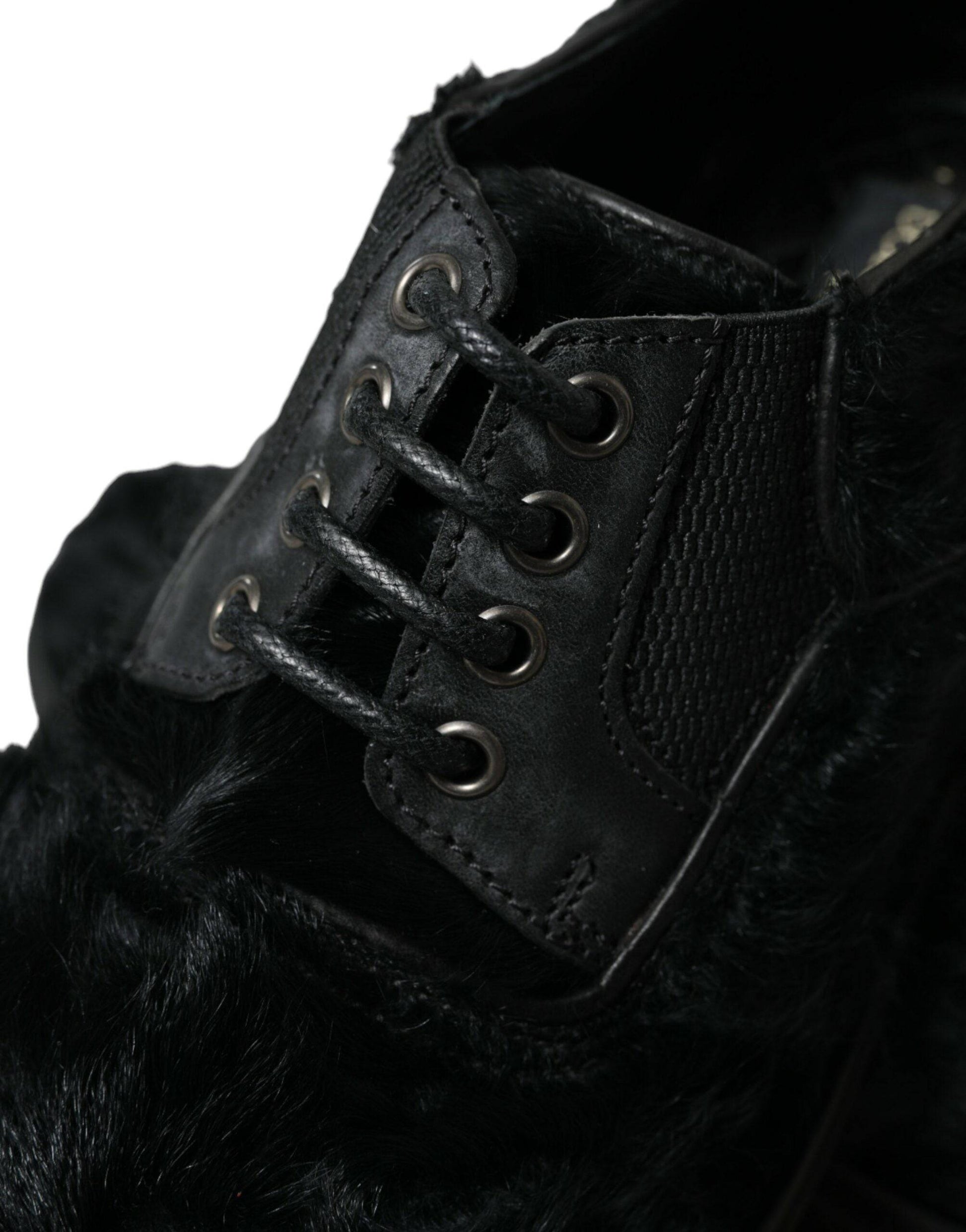 Dolce & Gabbana Elegant Black Fur Derby Dress Shoes for Men - ACCEXO