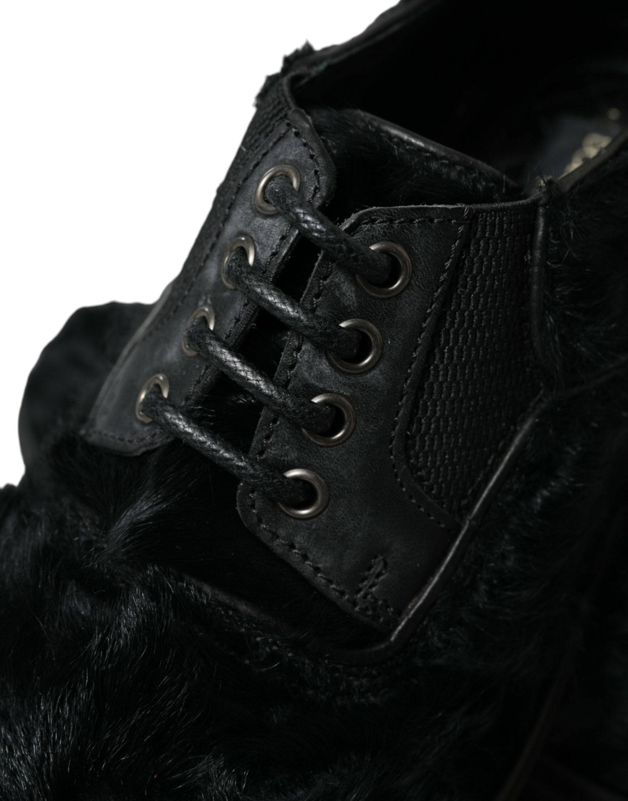 Dolce & Gabbana Elegant Black Fur Derby Dress Shoes for Men - ACCEXO