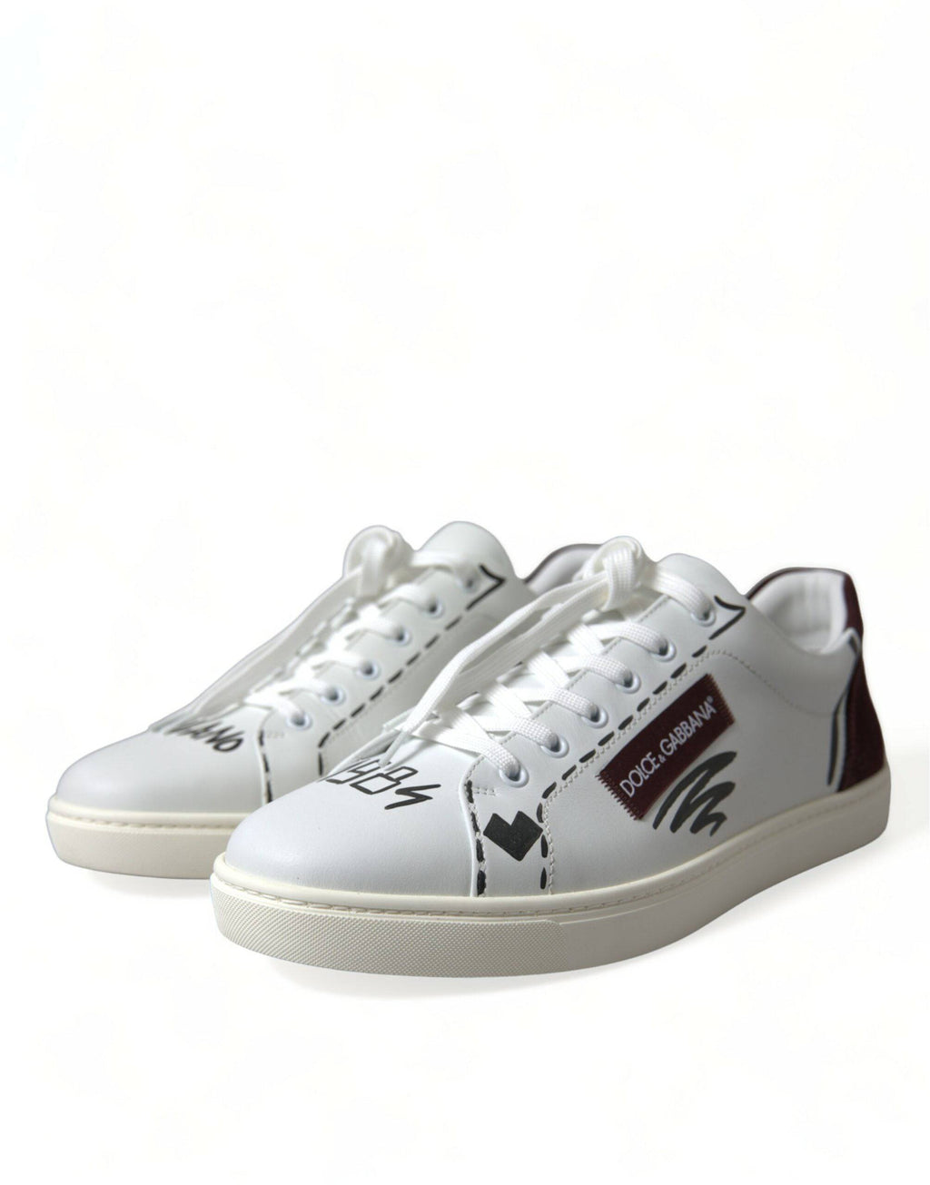 Dolce & Gabbana Exclusive White Bordeaux Low Top Sneakers - ACCEXO