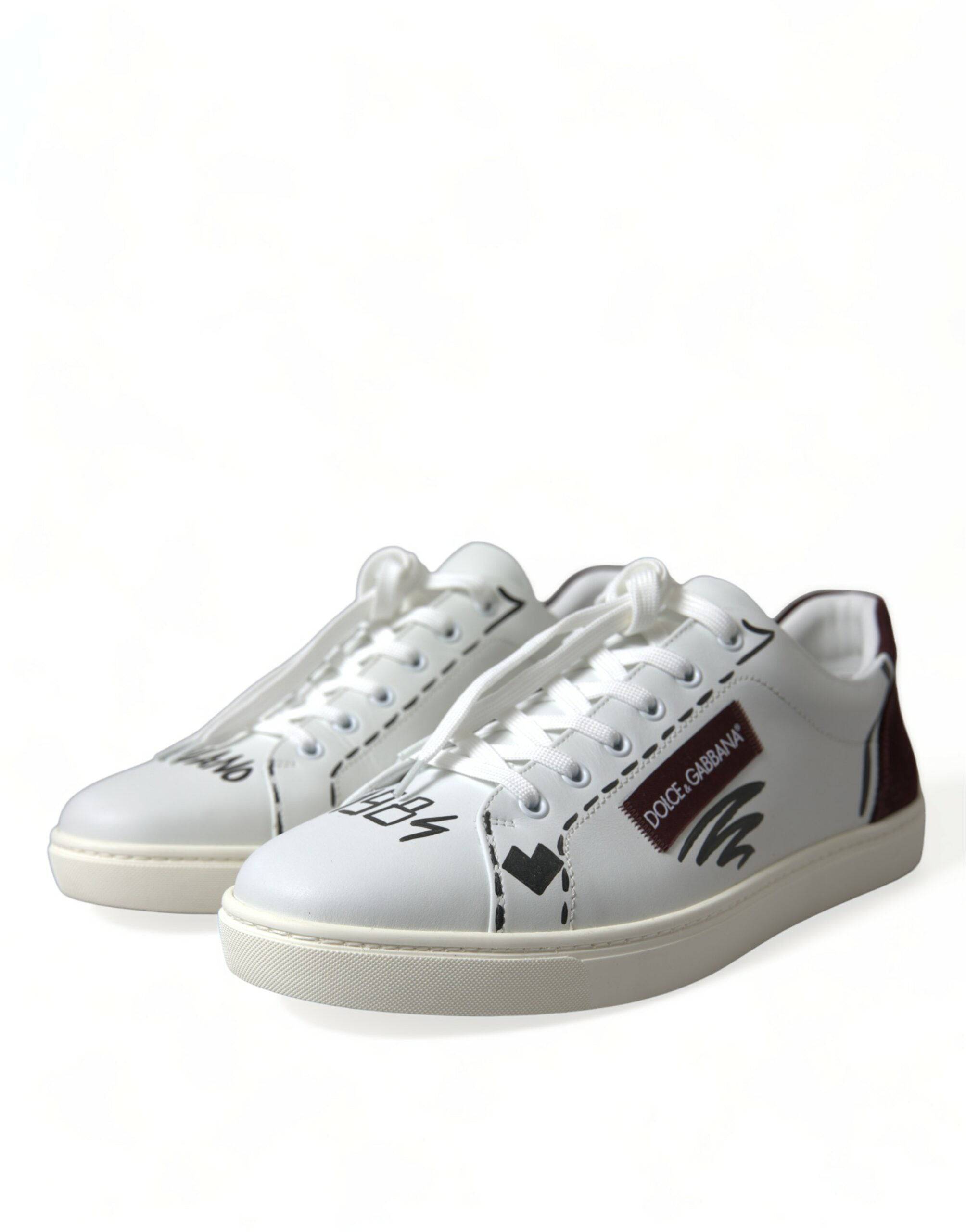 Dolce & Gabbana Exclusive White Bordeaux Low Top Sneakers - ACCEXO