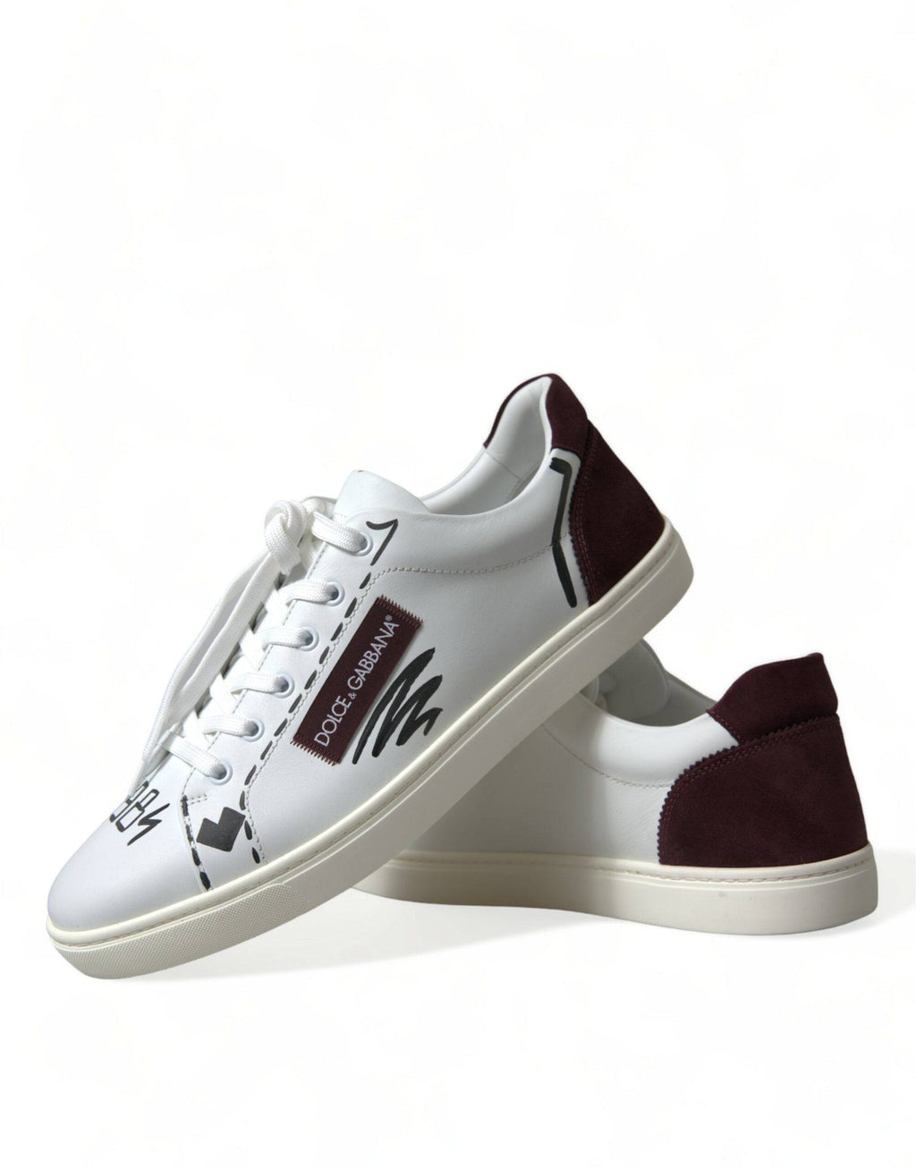 Dolce & Gabbana Exclusive White Bordeaux Low Top Sneakers - ACCEXO