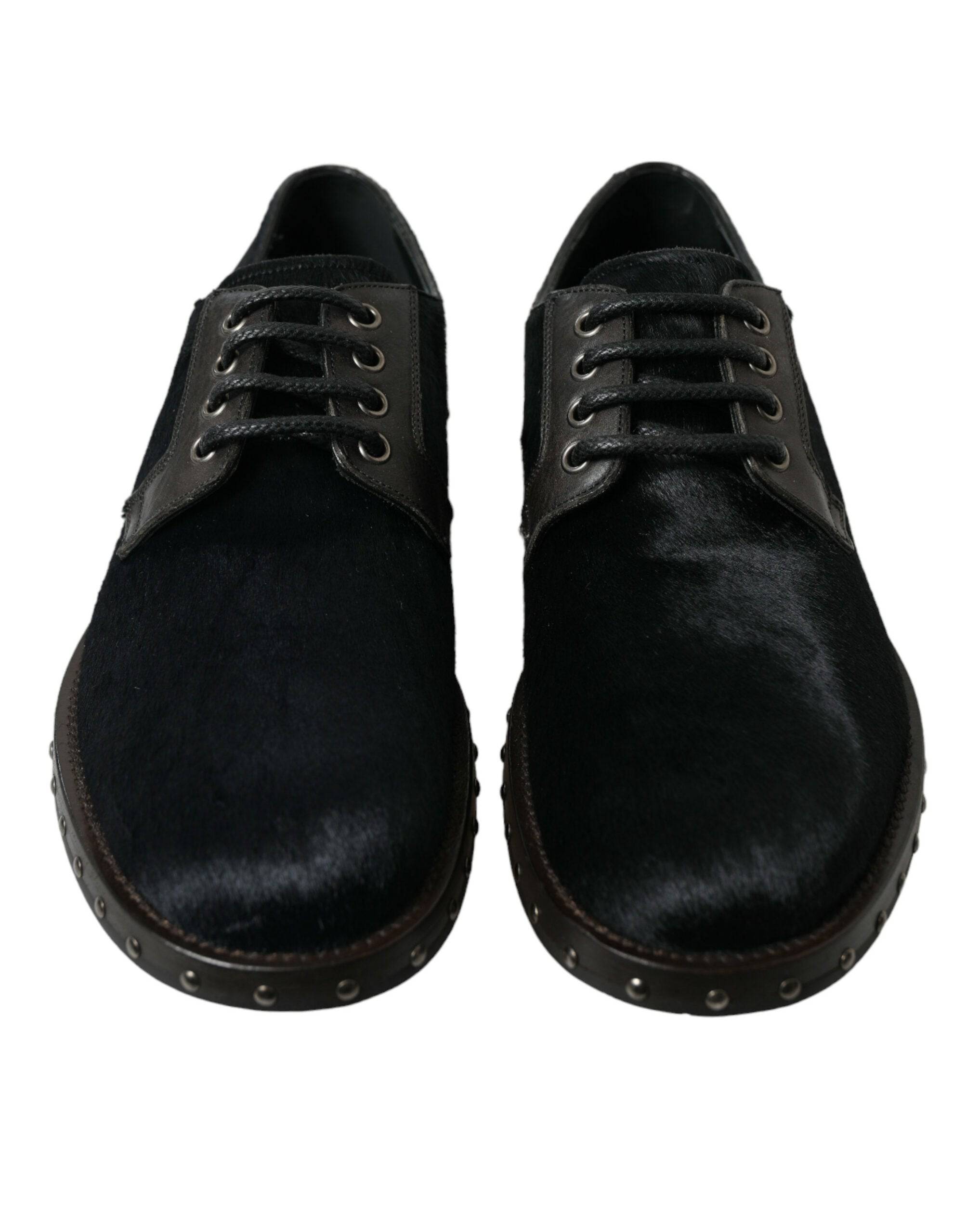 Dolce & Gabbana Elegant Black Calf Fur Derby Shoes - ACCEXO