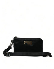 Dolce & Gabbana Elegant Black Nylon Leather Pouch with Silver Details - ACCEXO