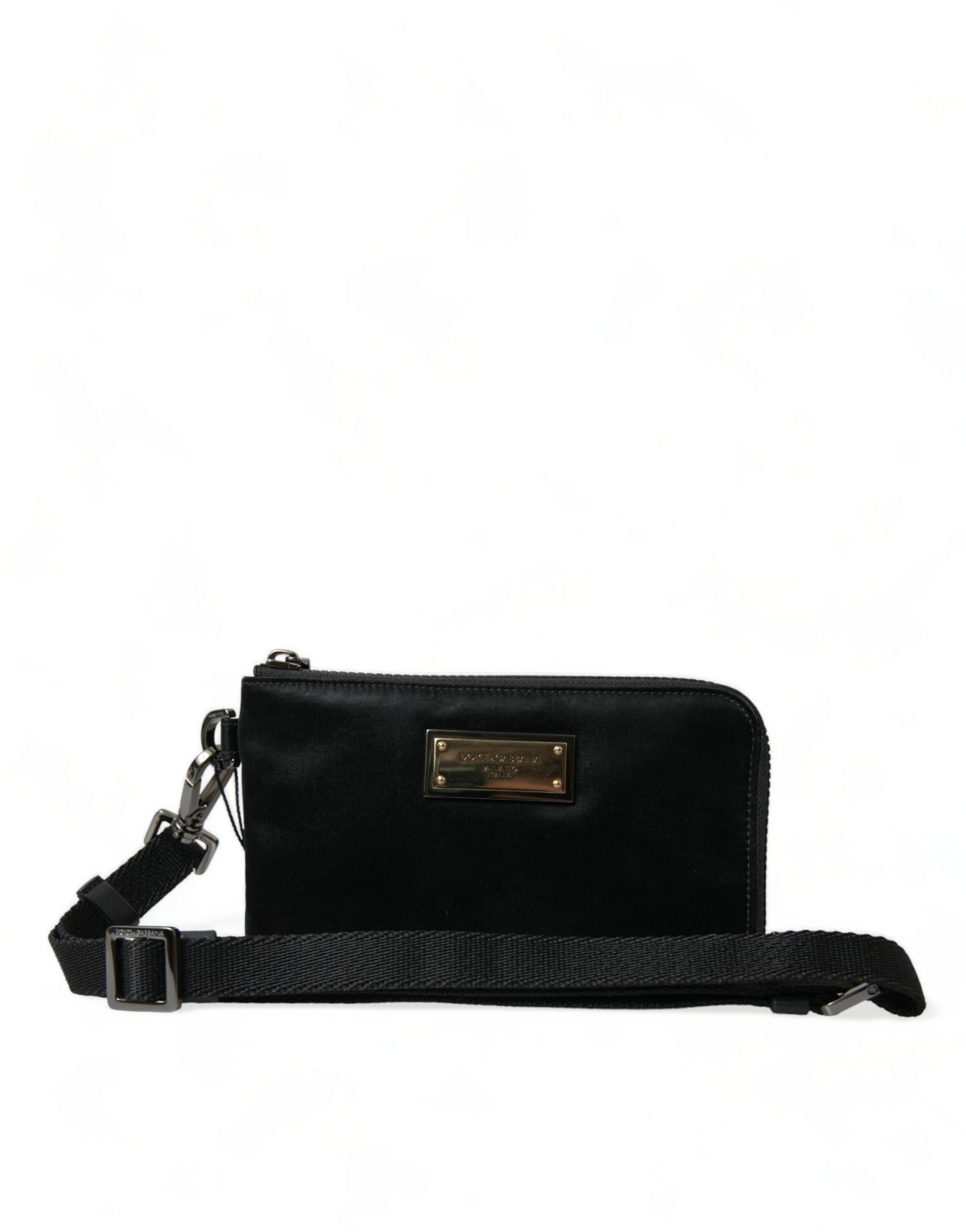 Dolce & Gabbana Elegant Black Nylon Leather Pouch with Silver Details - ACCEXO