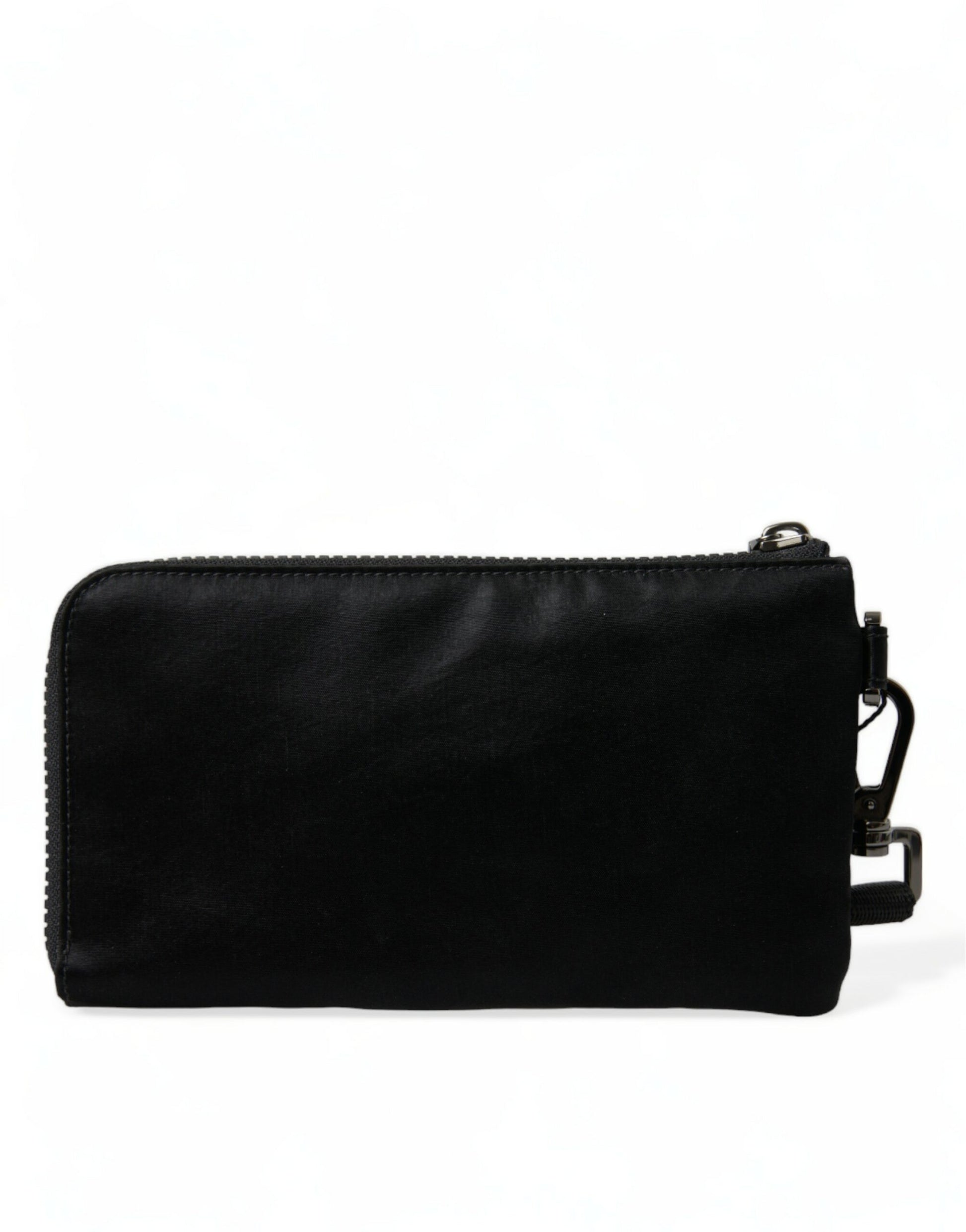 Dolce & Gabbana Elegant Black Nylon Leather Pouch with Silver Details - ACCEXO