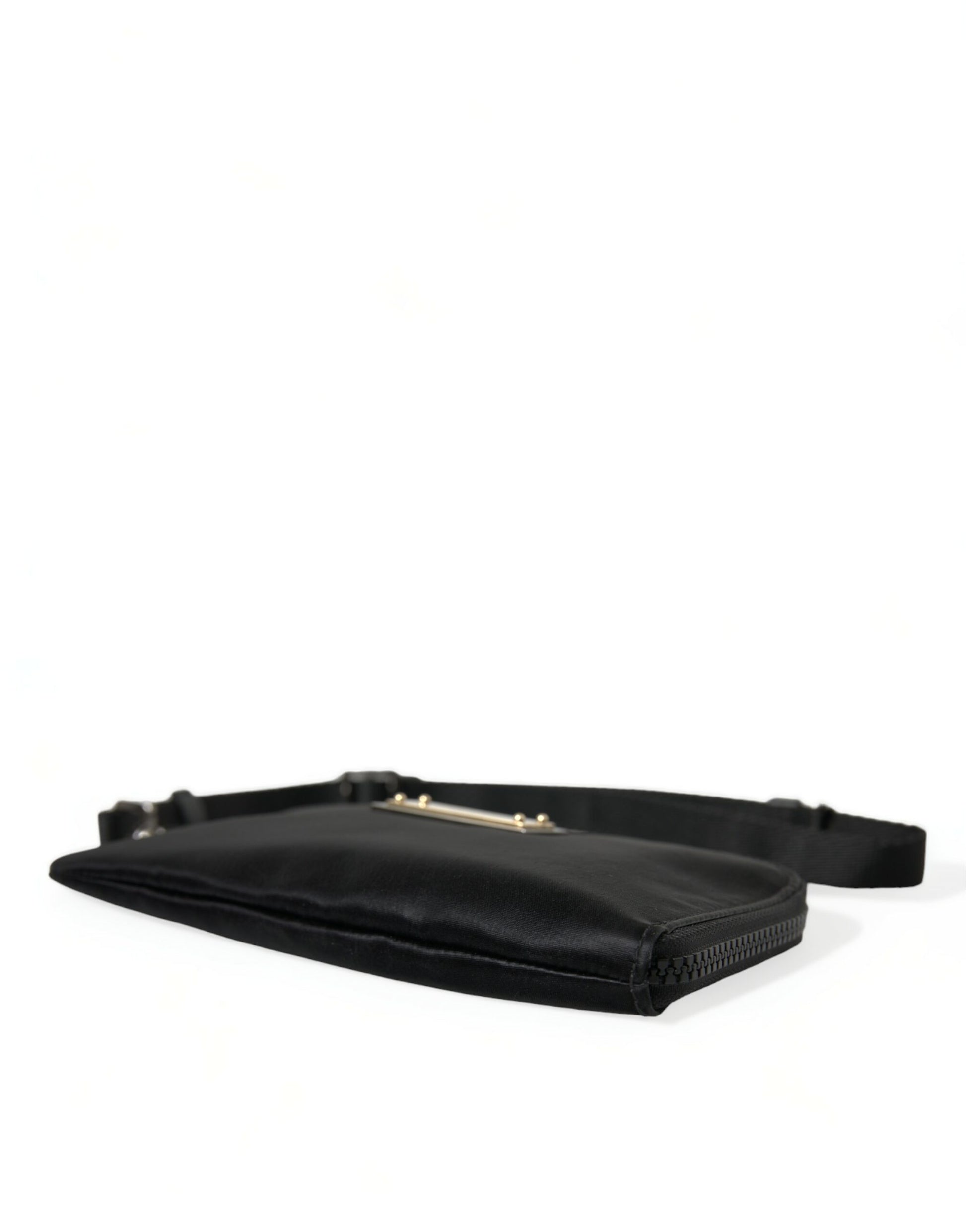 Dolce & Gabbana Elegant Black Nylon Leather Pouch with Silver Details - ACCEXO