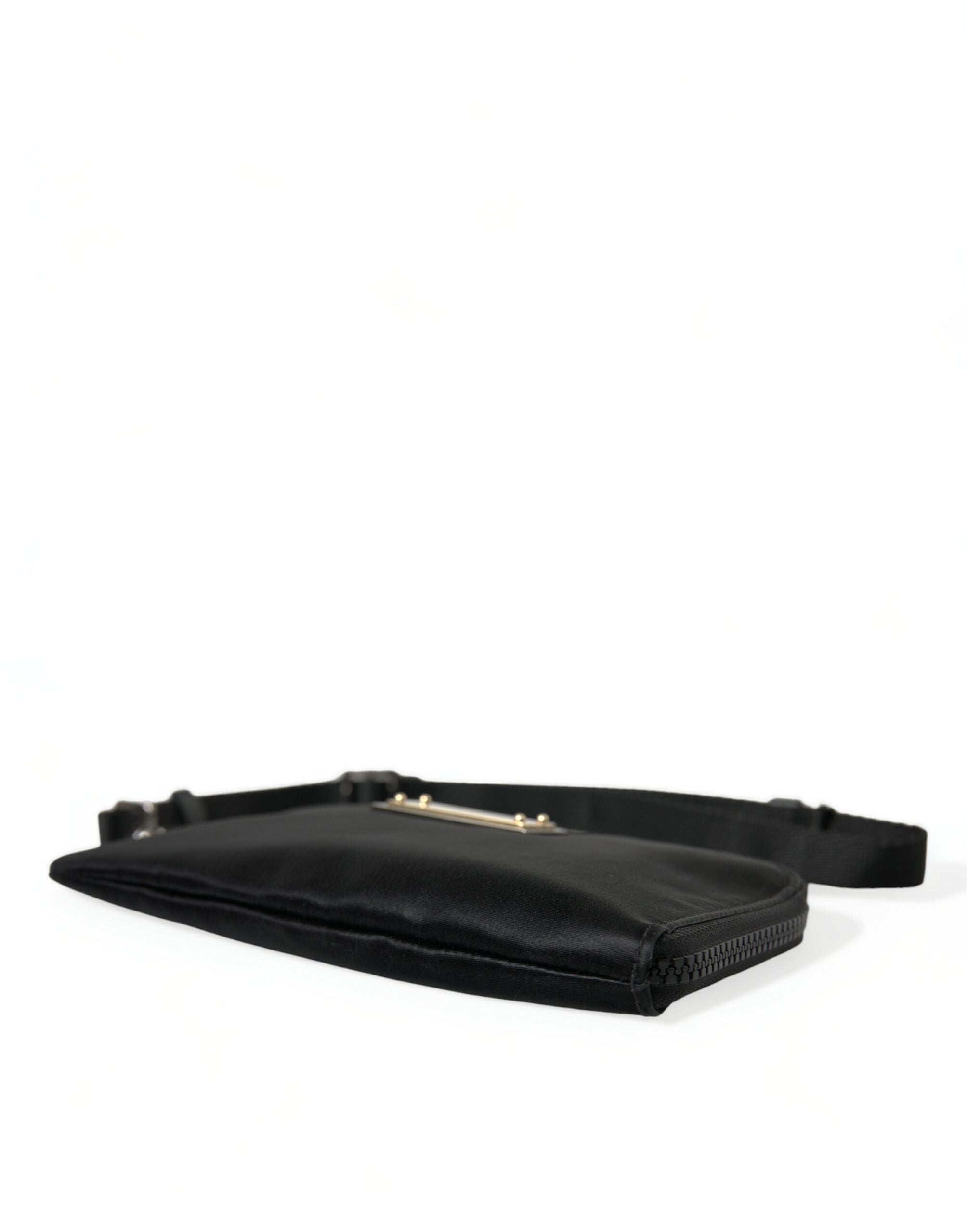 Dolce & Gabbana Elegant Black Nylon Leather Pouch with Silver Details - ACCEXO