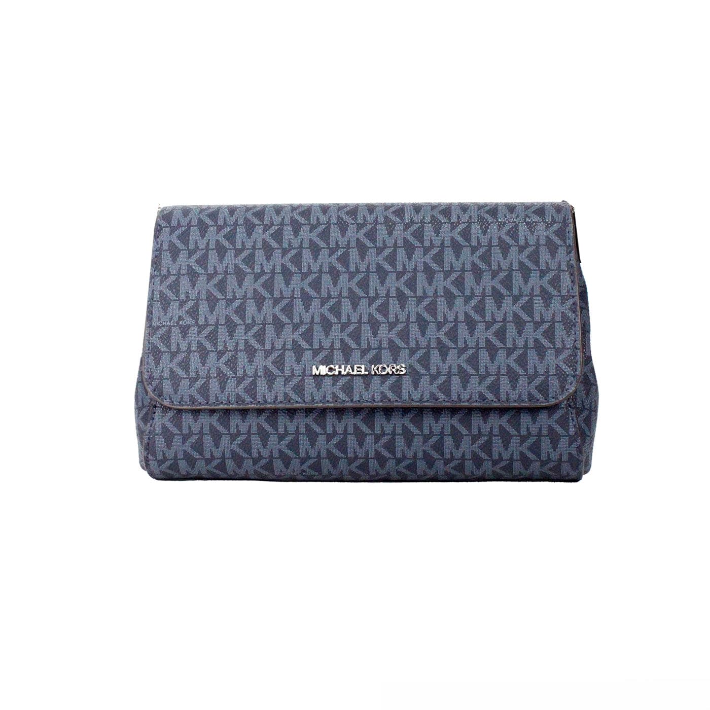Michael Kors Jet Set Medium Navy Blue PVC Convertible Pouchette Crossbody Bag - ACCEXO