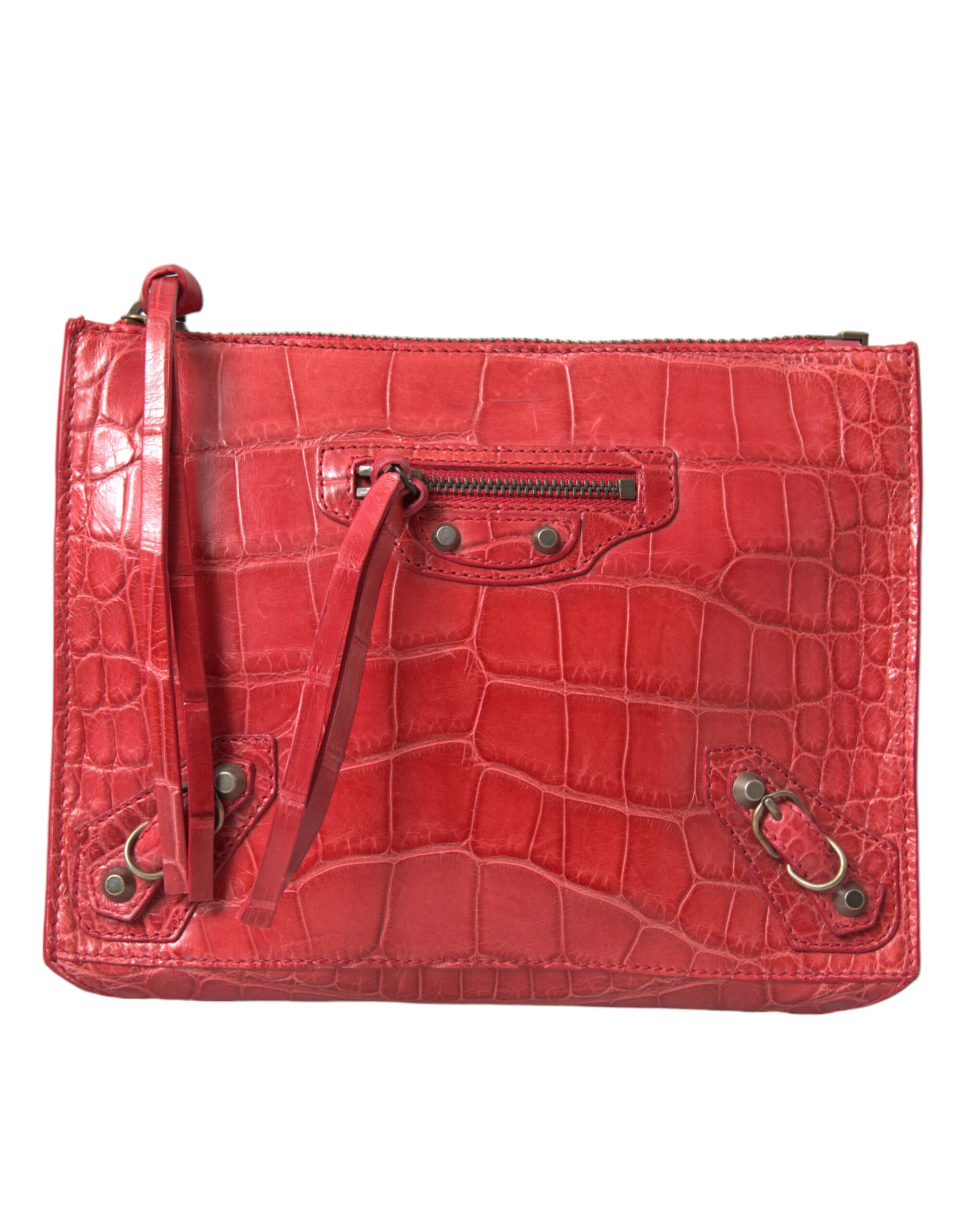 Balenciaga Exotic Red Alligator Leather Clutch - ACCEXO