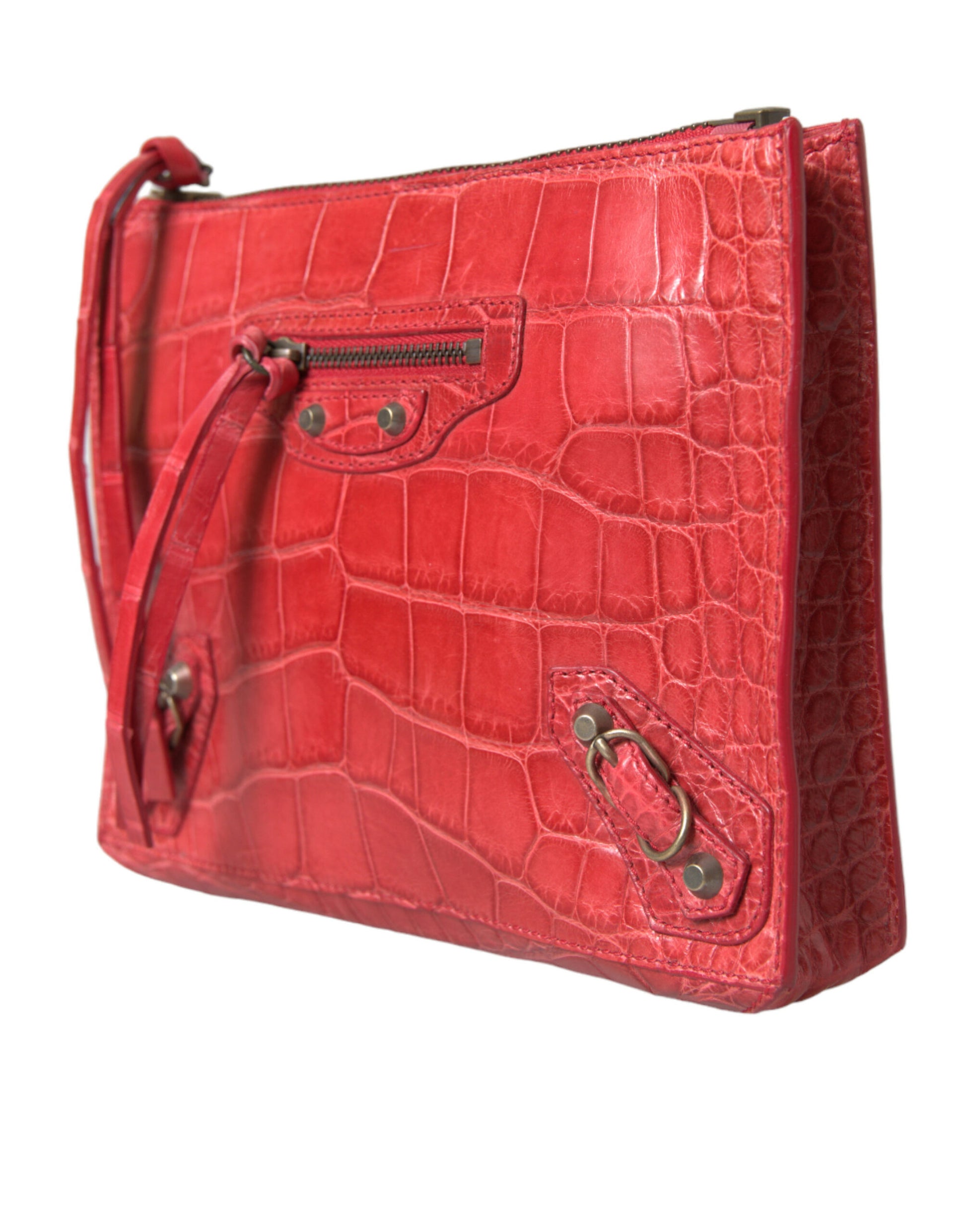 Balenciaga Exotic Red Alligator Leather Clutch - ACCEXO