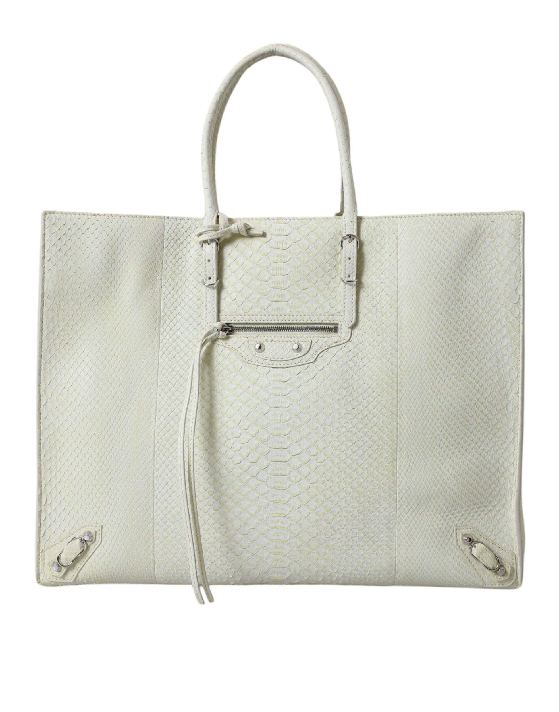 Balenciaga Chic Python Leather Tote in White & Yellow - ACCEXO