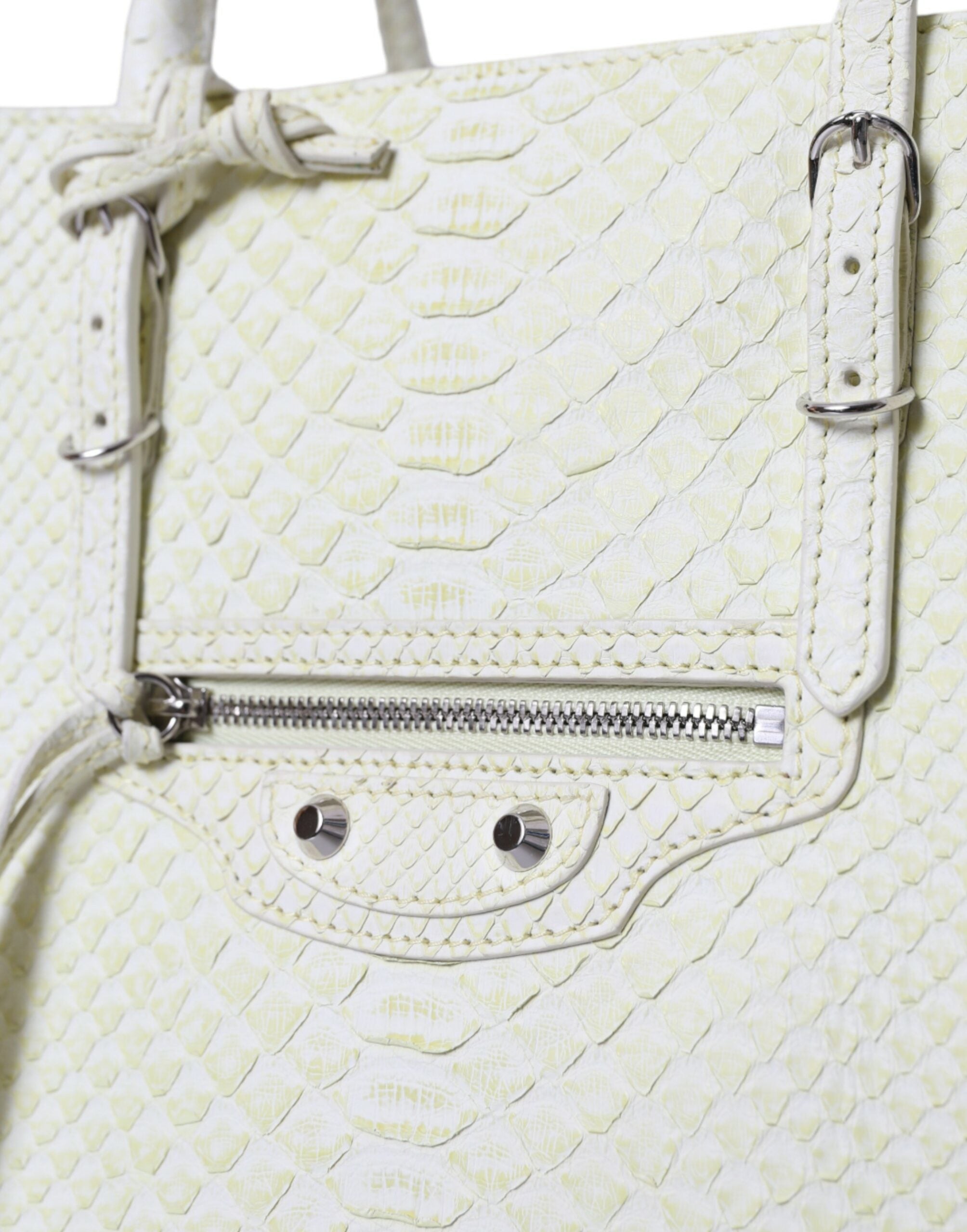 Balenciaga Chic Python Leather Tote in White & Yellow - ACCEXO