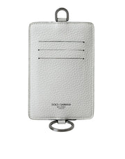 Dolce & Gabbana White Calf Leather Lanyard Logo Card Holder Wallet - ACCEXO