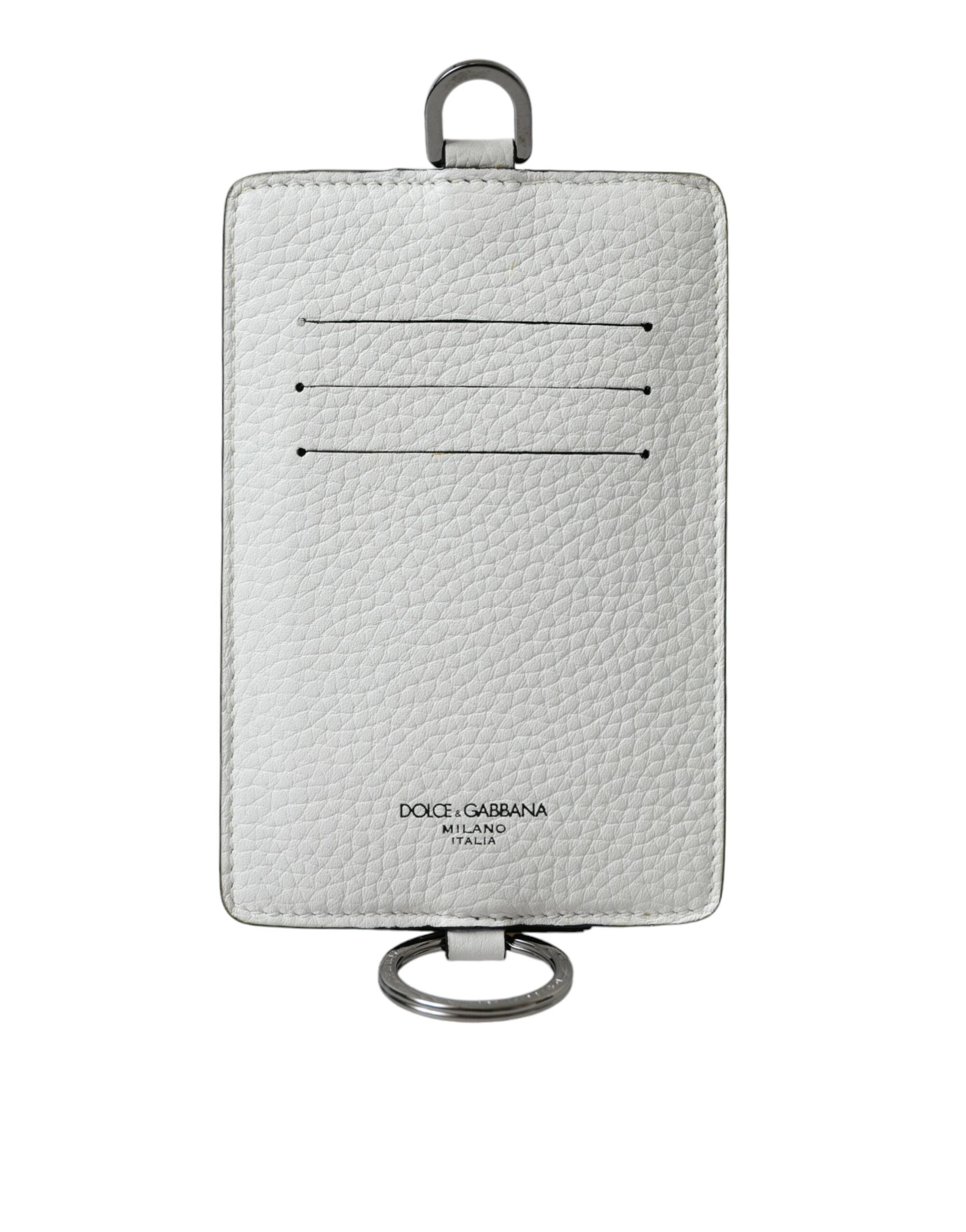 Dolce & Gabbana White Calf Leather Lanyard Logo Card Holder Wallet - ACCEXO
