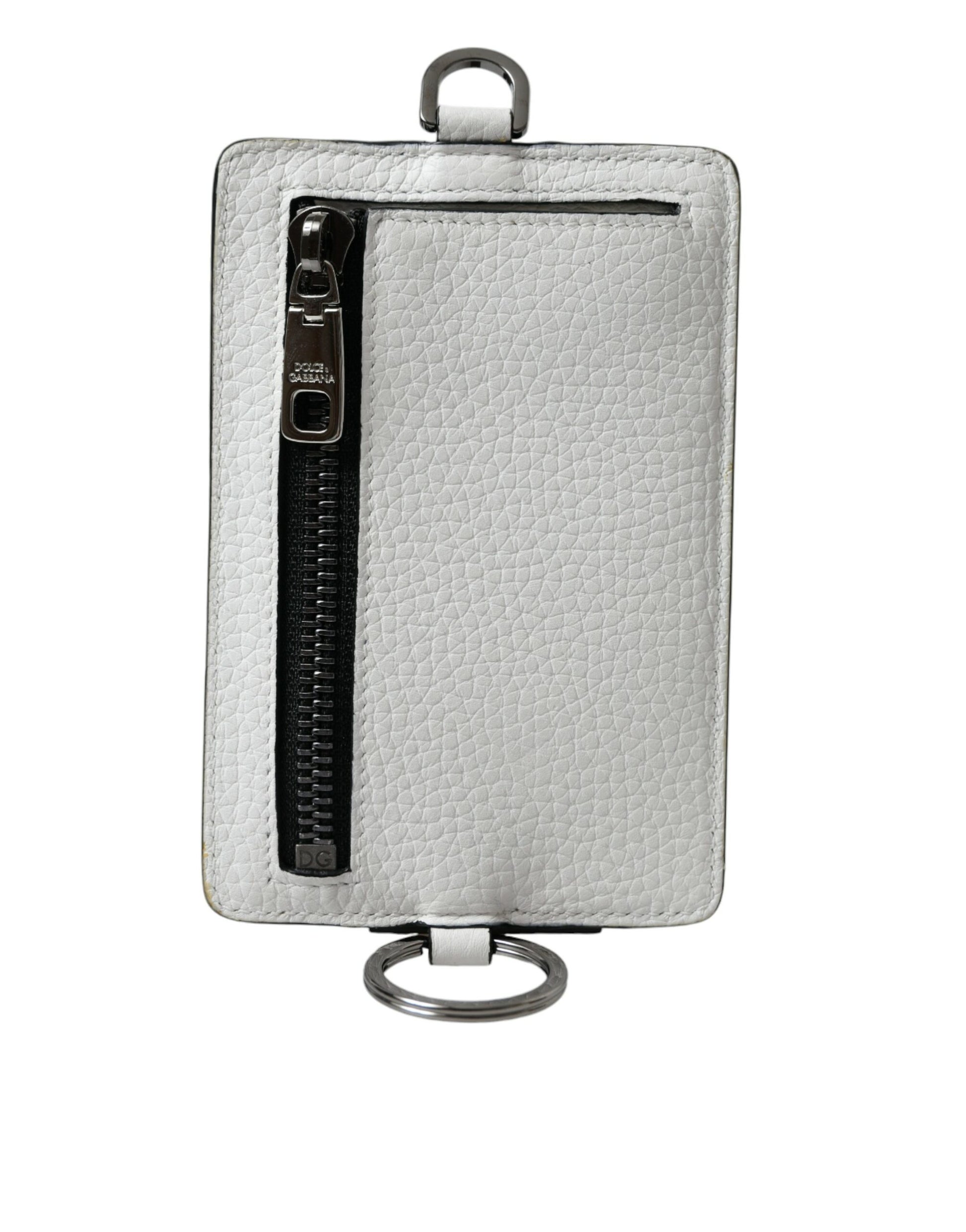 Dolce & Gabbana White Calf Leather Lanyard Logo Card Holder Wallet - ACCEXO