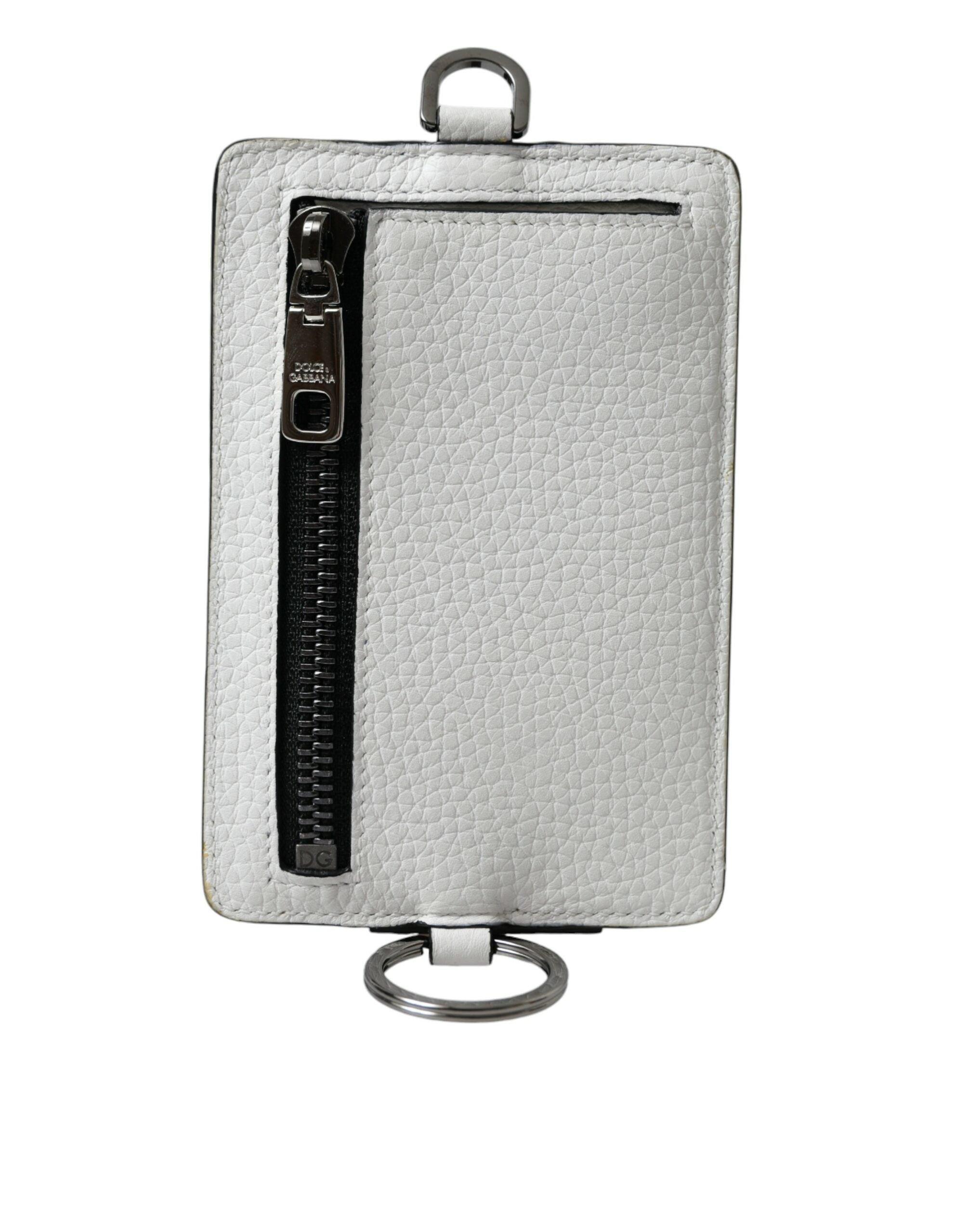 Dolce & Gabbana White Calf Leather Lanyard Logo Card Holder Wallet - ACCEXO