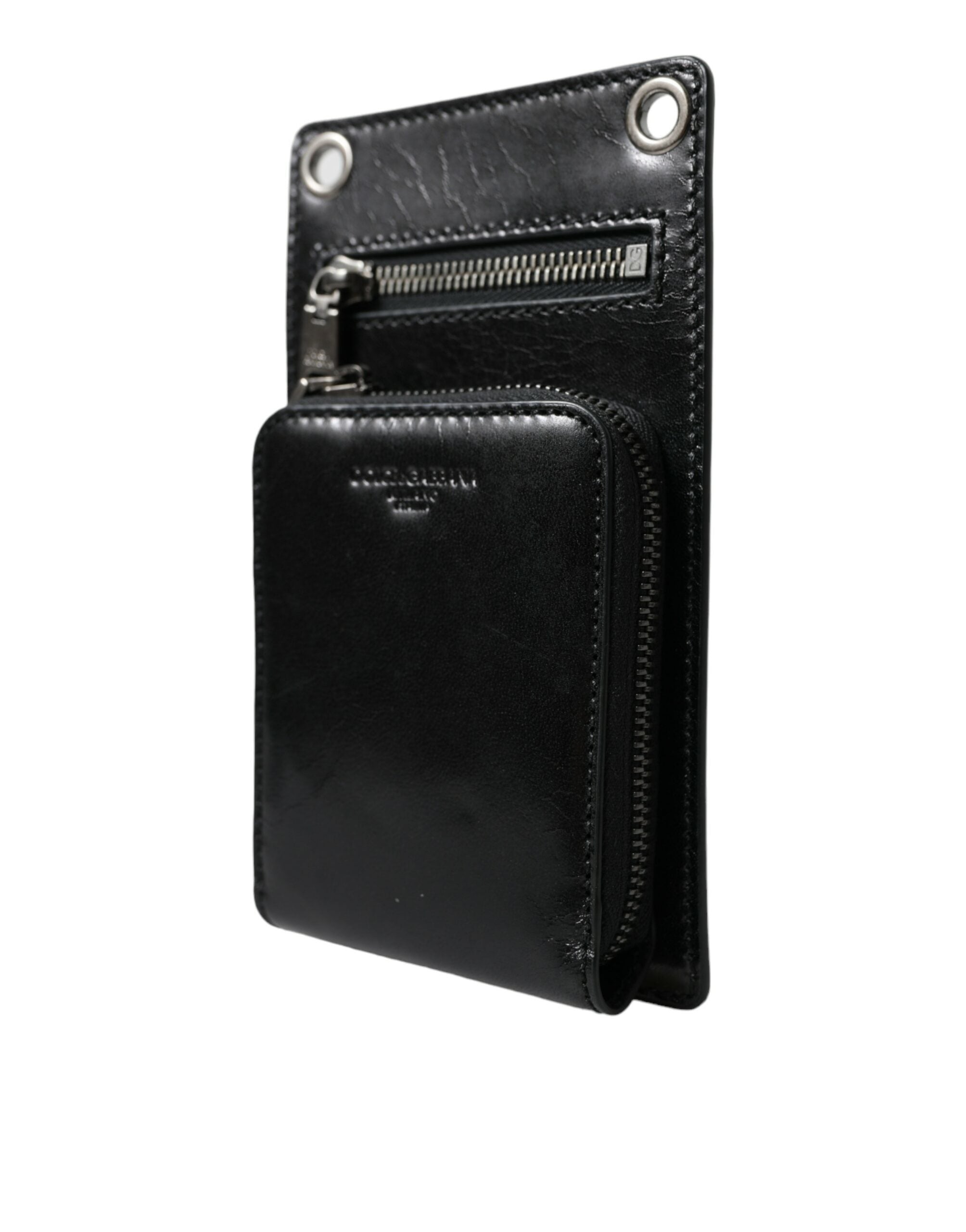 Dolce & Gabbana Wallet Black Horse Leather Zip Logo Cross Body Phone Slot - ACCEXO
