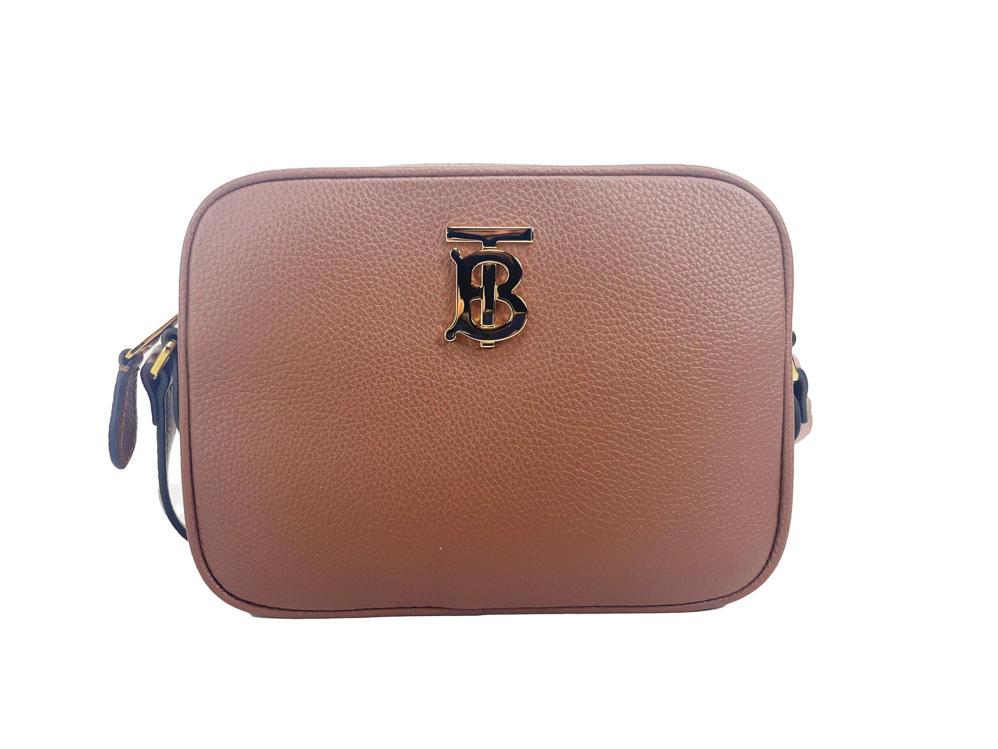 Burberry Small Leather Tan Camera Crossbody TB Logo Bag - ACCEXO