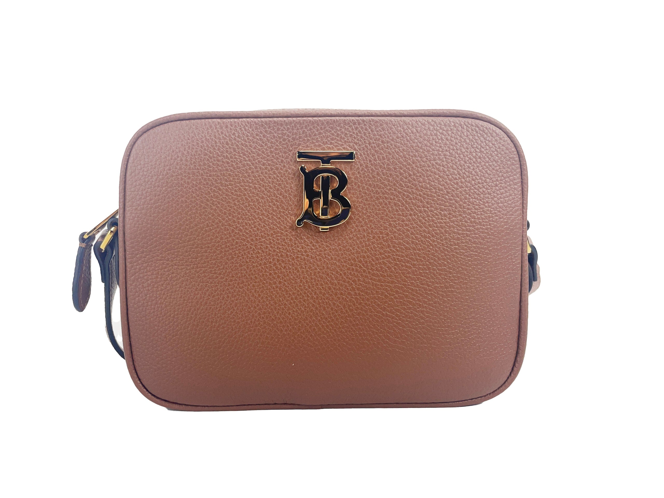 Burberry Small Leather Tan Camera Crossbody TB Logo Bag - ACCEXO