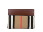 Burberry Sandon Tan Canvas Check Printed Leather Slim Card Case Wallet - ACCEXO