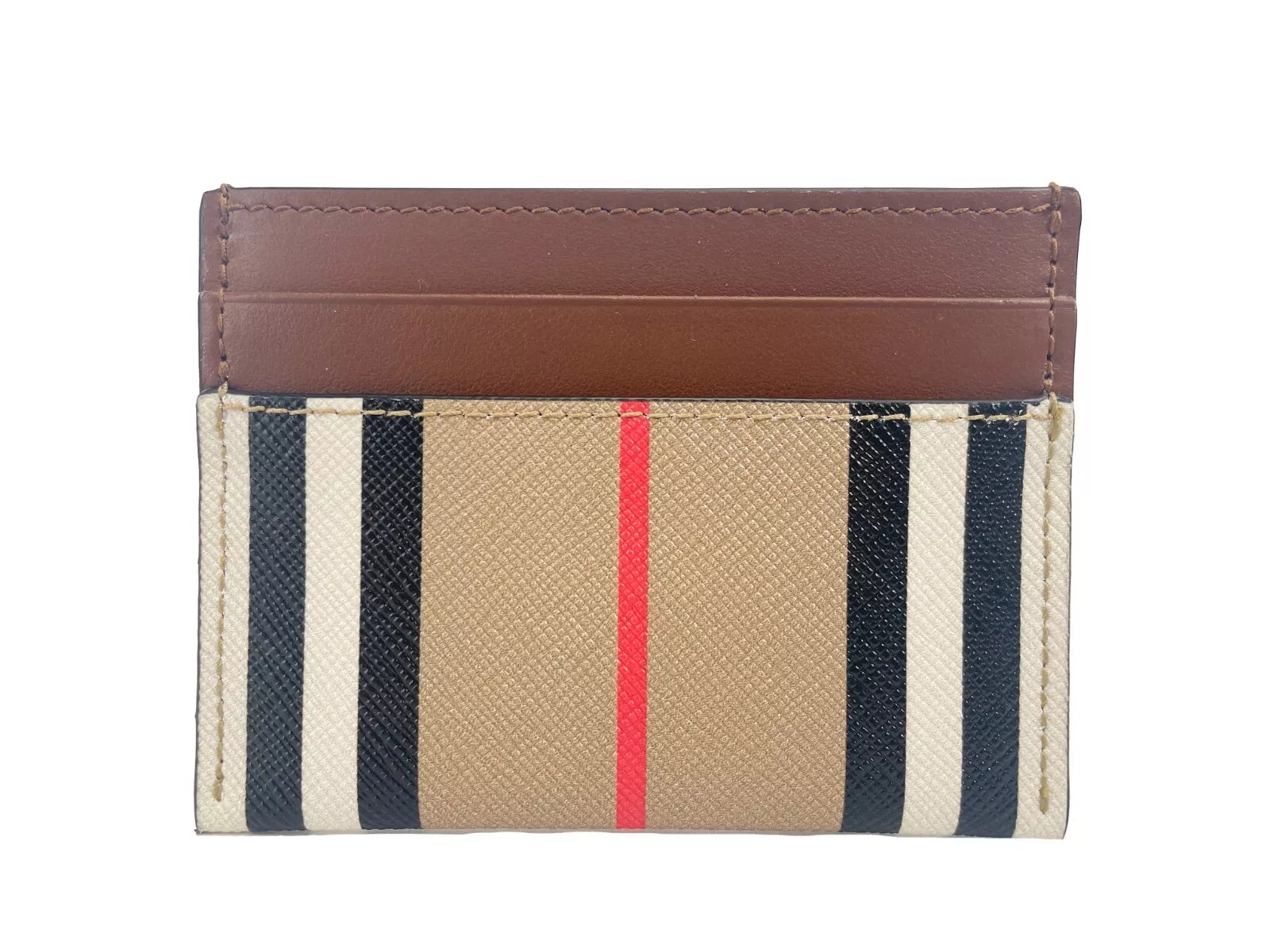 Burberry Sandon Tan Canvas Check Printed Leather Slim Card Case Wallet - ACCEXO