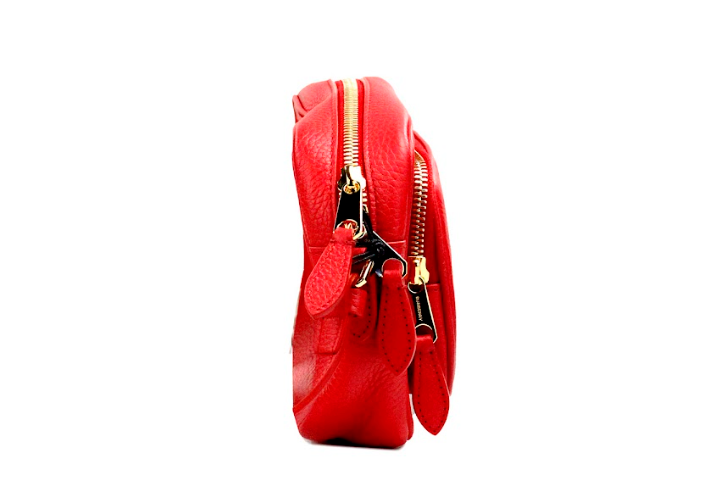 Burberry Small Branded Bright Red Grainy Leather Camera Crossbody Bag - ACCEXO