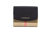 Burberry Luna Black Grained Leather House Check Canvas Coin Pouch Snap Wallet - ACCEXO