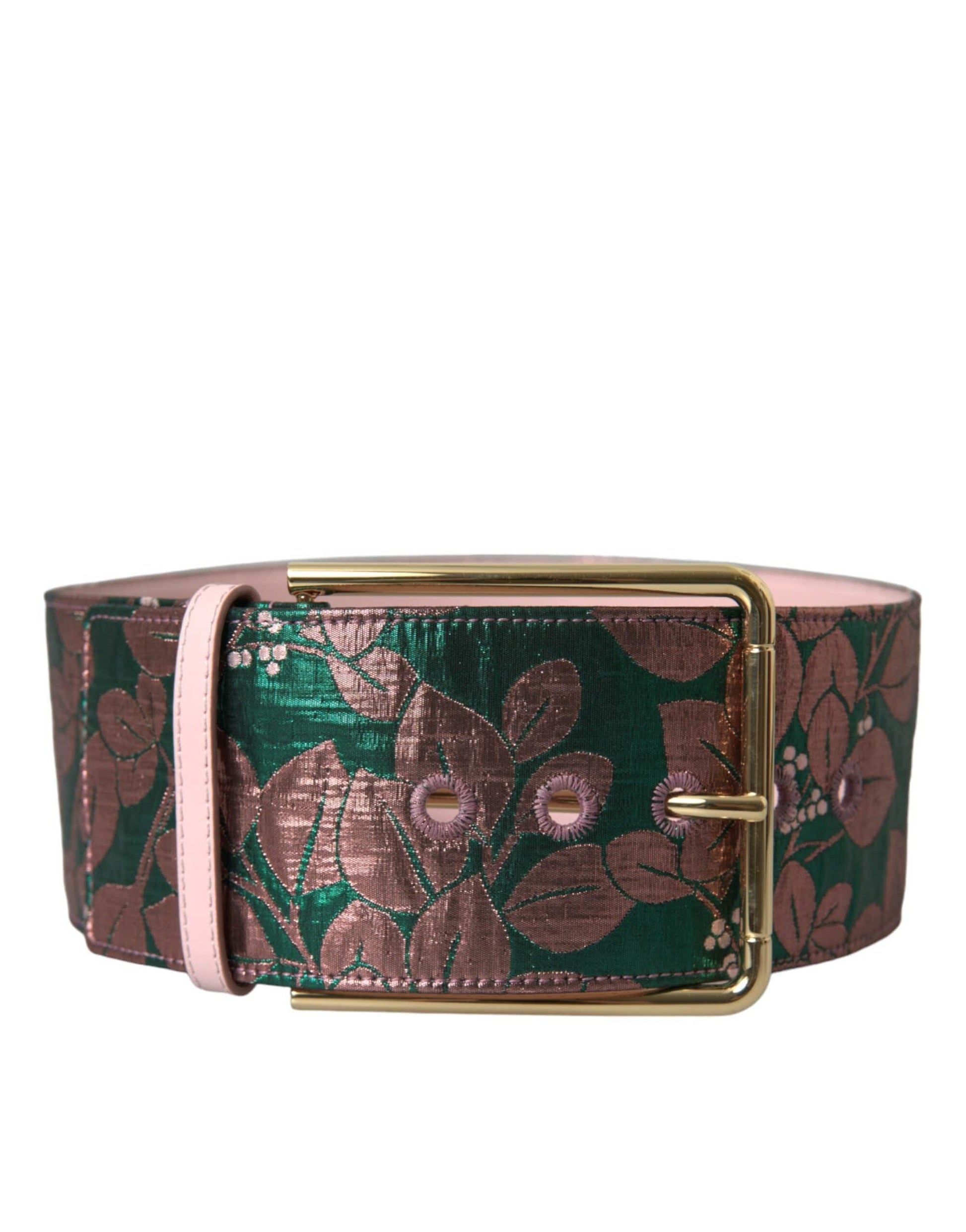 Dolce & Gabbana Multicolor Floral Jacquard Lurex Gold Buckle Belt - ACCEXO