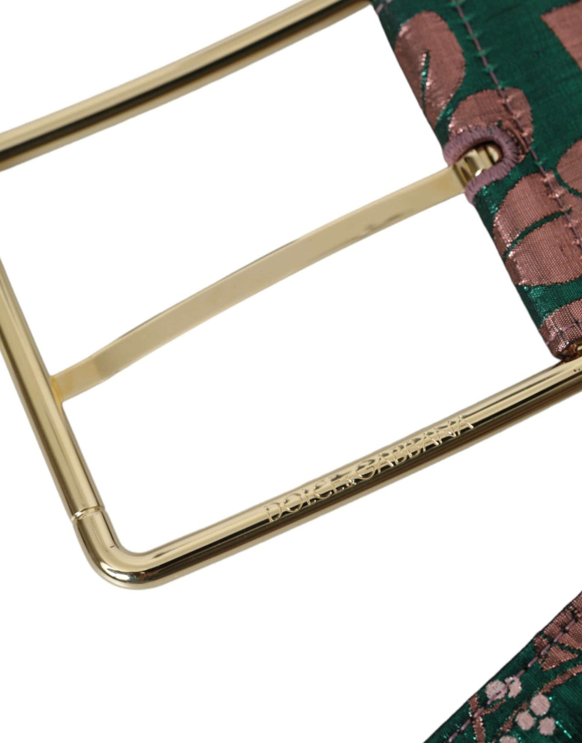 Dolce & Gabbana Multicolor Floral Jacquard Lurex Gold Buckle Belt - ACCEXO