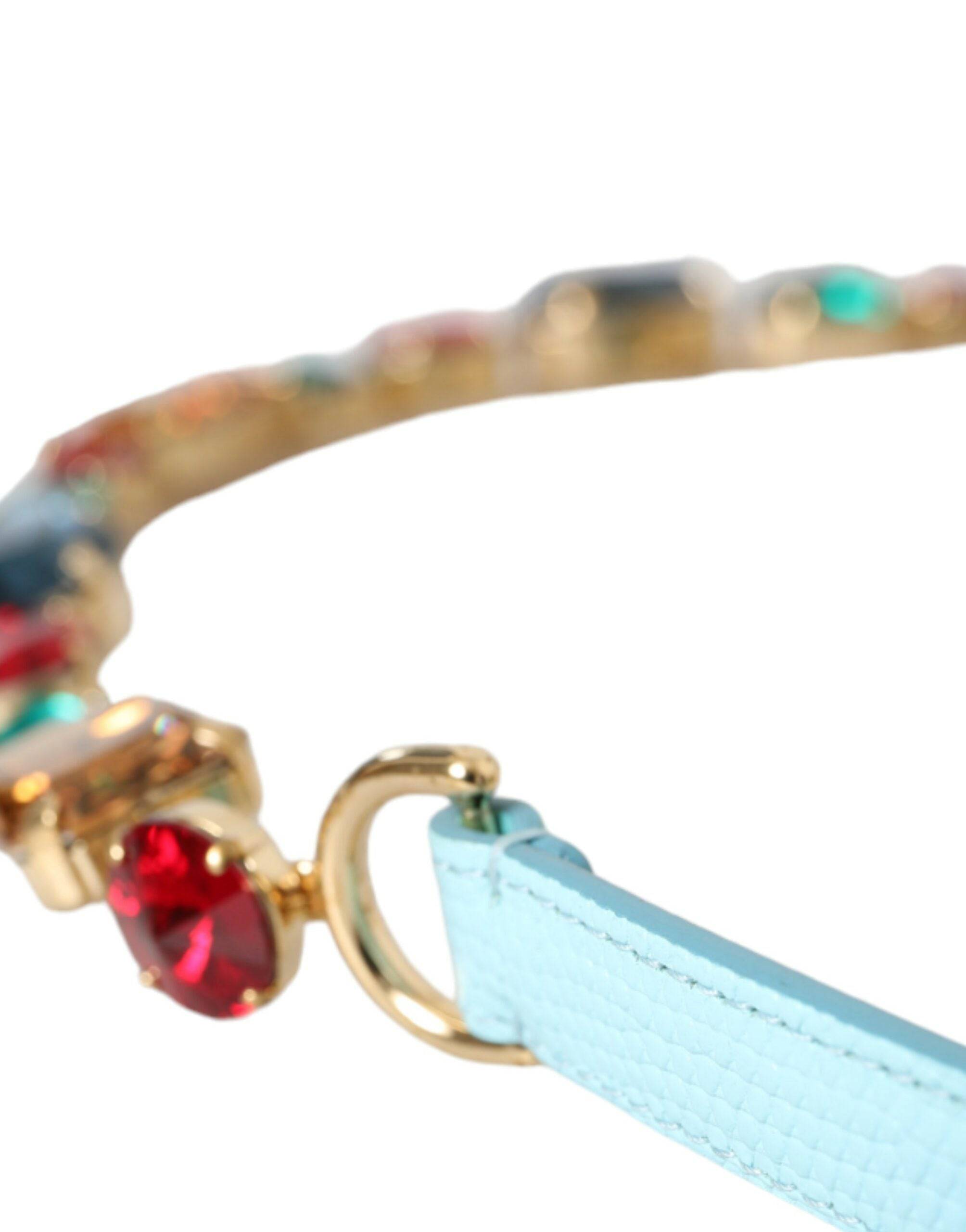 Dolce & Gabbana Light Blue Leather Crystal Chain Waist Belt - ACCEXO
