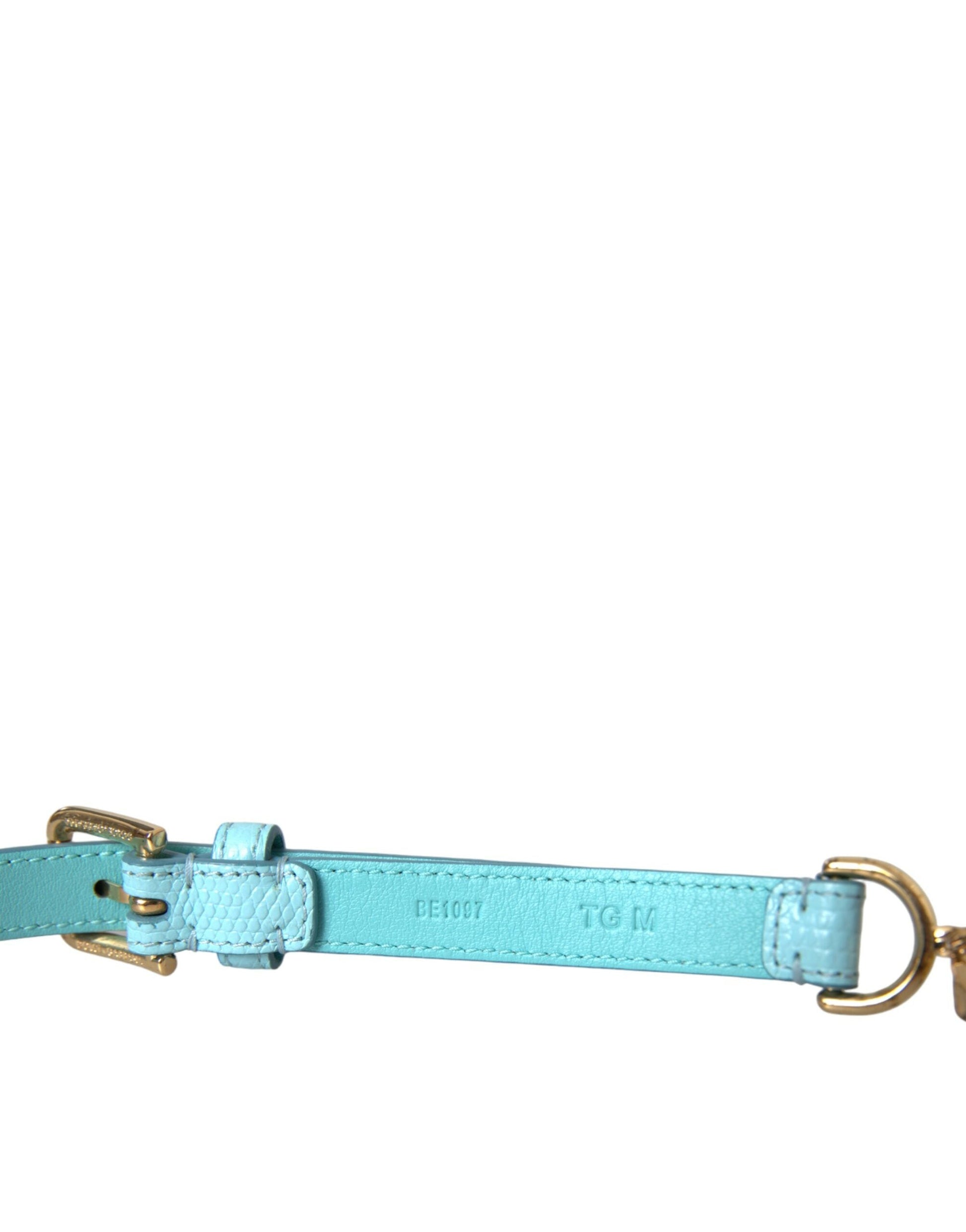 Dolce & Gabbana Light Blue Leather Crystal Chain Waist Belt - ACCEXO