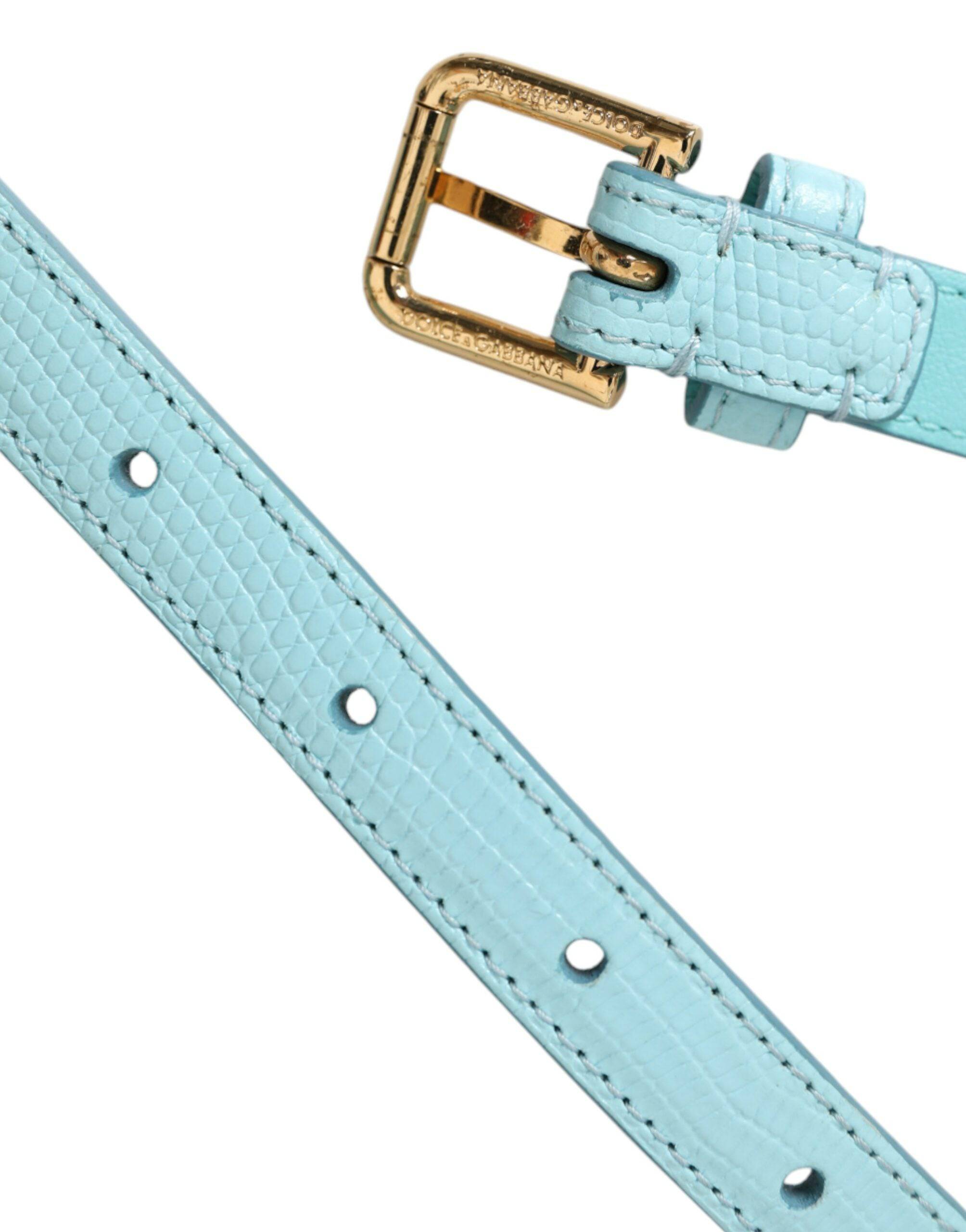 Dolce & Gabbana Light Blue Leather Crystal Chain Waist Belt - ACCEXO