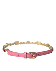 Dolce & Gabbana Pink Leather Crystal Chain Embellished Belt - ACCEXO