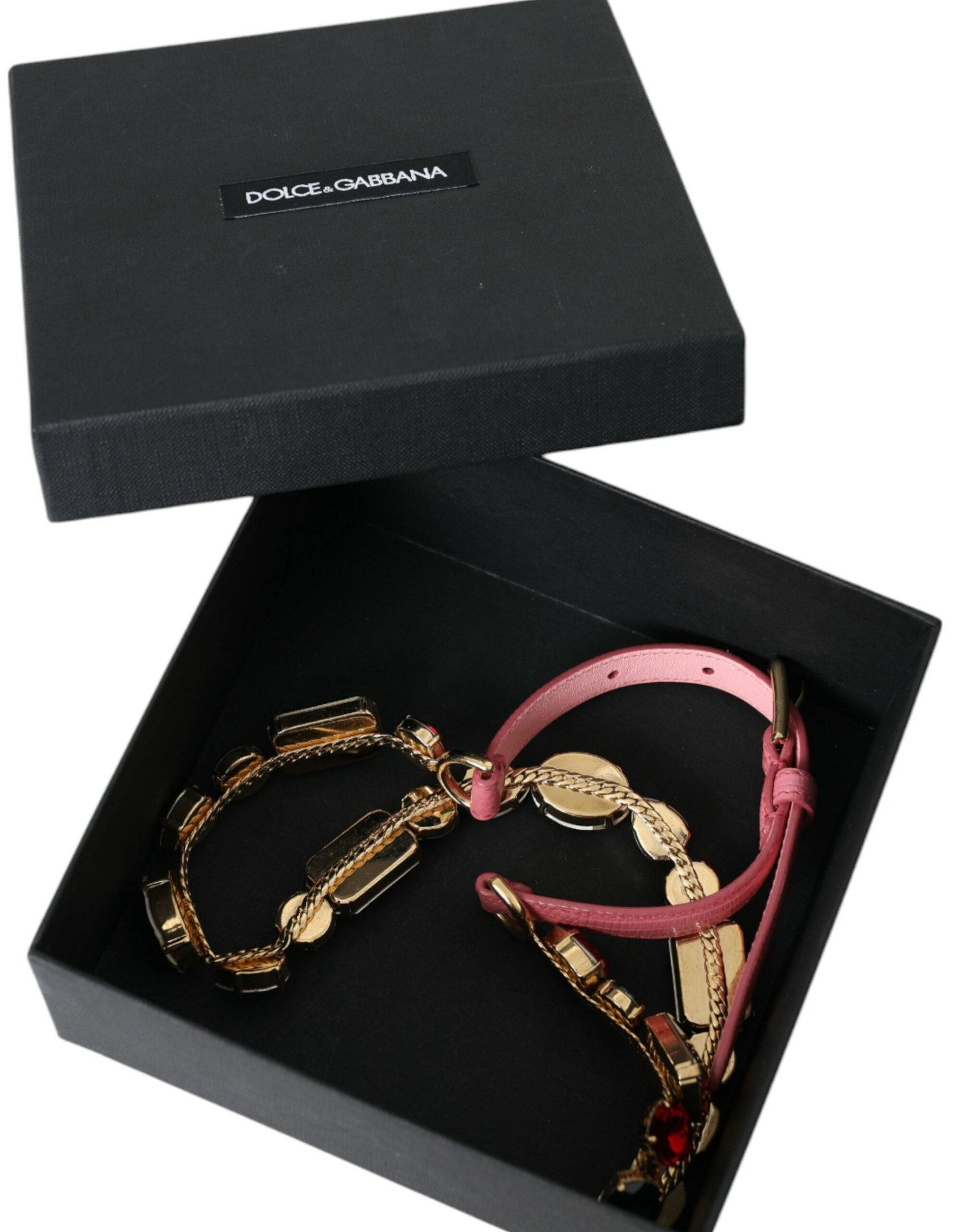 Dolce & Gabbana Pink Leather Crystal Chain Embellished Belt - ACCEXO