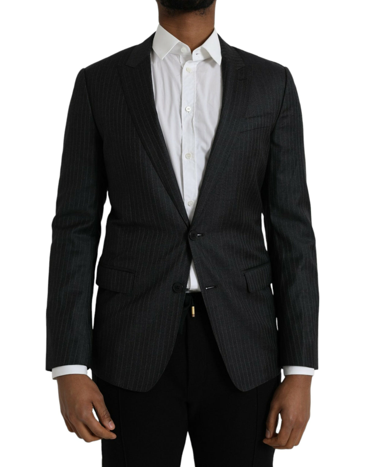 Dolce & Gabbana Dark Gray Stripe MARTINI Single Breasted Coat Blazer