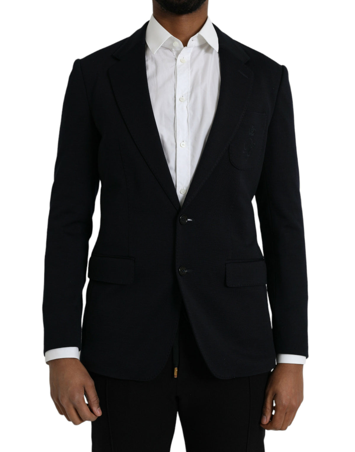 Dolce & Gabbana Dark Blue Wool Notch Single Breasted Coat Blazer