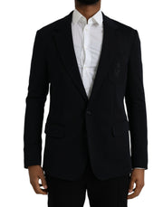 Dolce & Gabbana Dark Blue Wool Single Breasted Coat Blazer