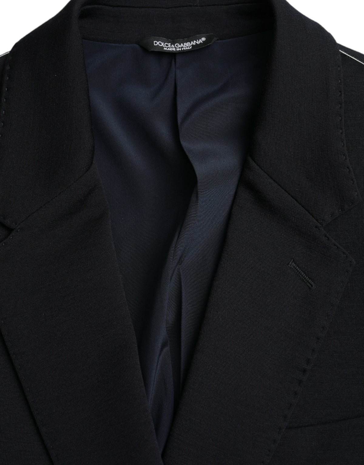 Dolce & Gabbana Dark Blue Wool Single Breasted Coat Blazer