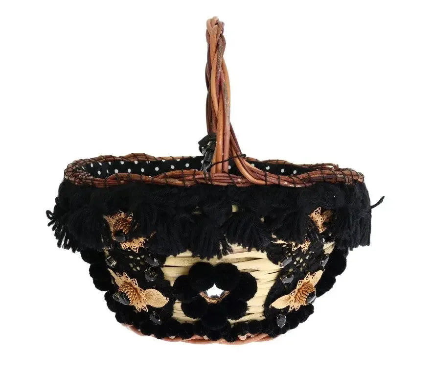 Dolce & Gabbana Beige Straw Snakeskin Pom Pom Crystal AGNESE Bag Secondary image