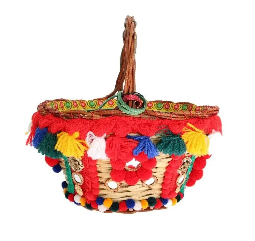 Dolce & Gabbana Multicolor AGNESE Straw Crystal  Pom Pom Bag Secondary image