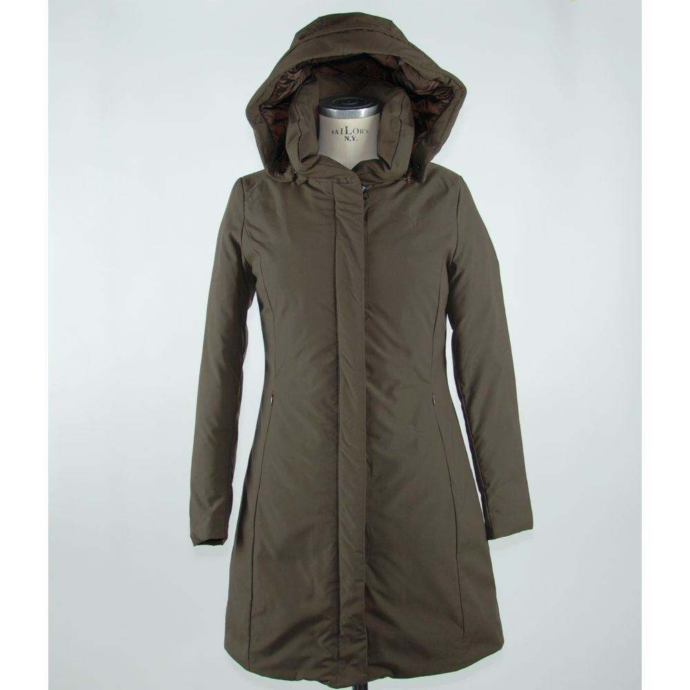 Emilio Romanelli Elegant Brown Polygon Jacket with Hood - ACCEXO