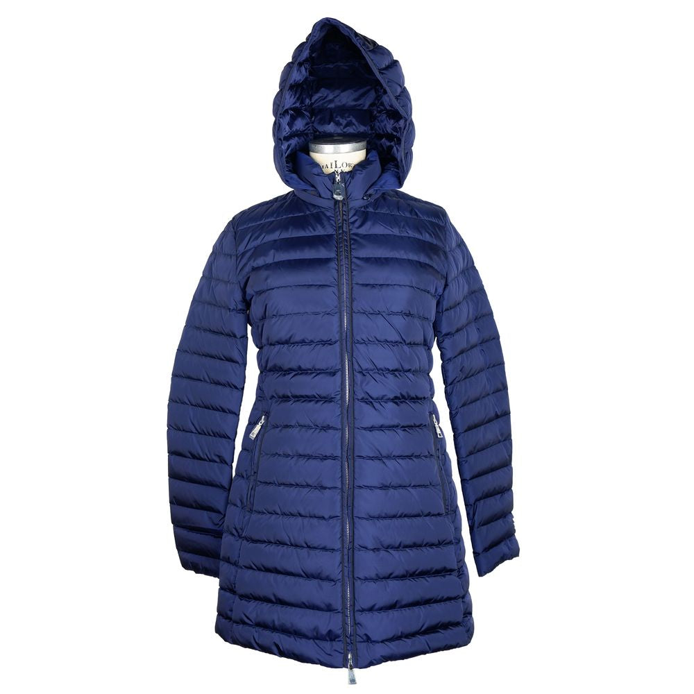 Add Elegant Blue Down Puffer Jacket with Hood - ACCEXO