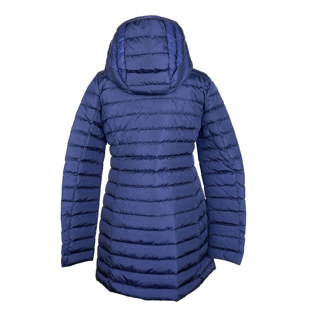 Add Elegant Blue Down Puffer Jacket with Hood - ACCEXO